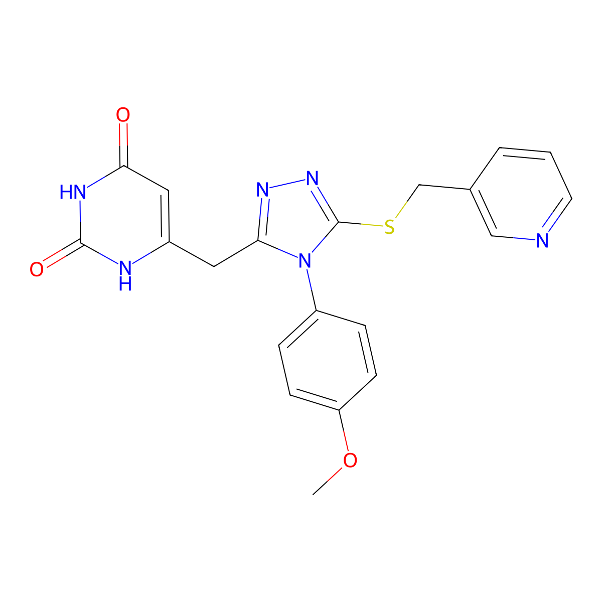 6-[[4-(4-methoxyphenyl)-5-(pyridin-3-ylmethylsulfanyl)-1,2,4-triazol-3-yl]methyl]-1H-pyrimidine-2,4-dione molecular structure, CAS 852153-27-6