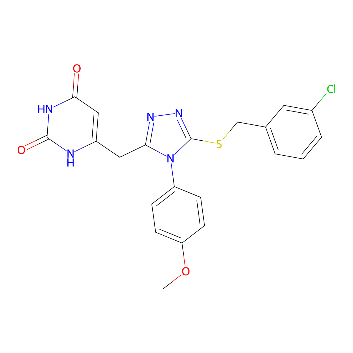 6-((5-((3-chlorobenzyl)thio)-4-(4-methoxyphenyl)-4H-1,2,4-triazol-3-yl)methyl)pyrimidine-2,4(1H,3H)-dione molecular structure, CAS 852153-28-7