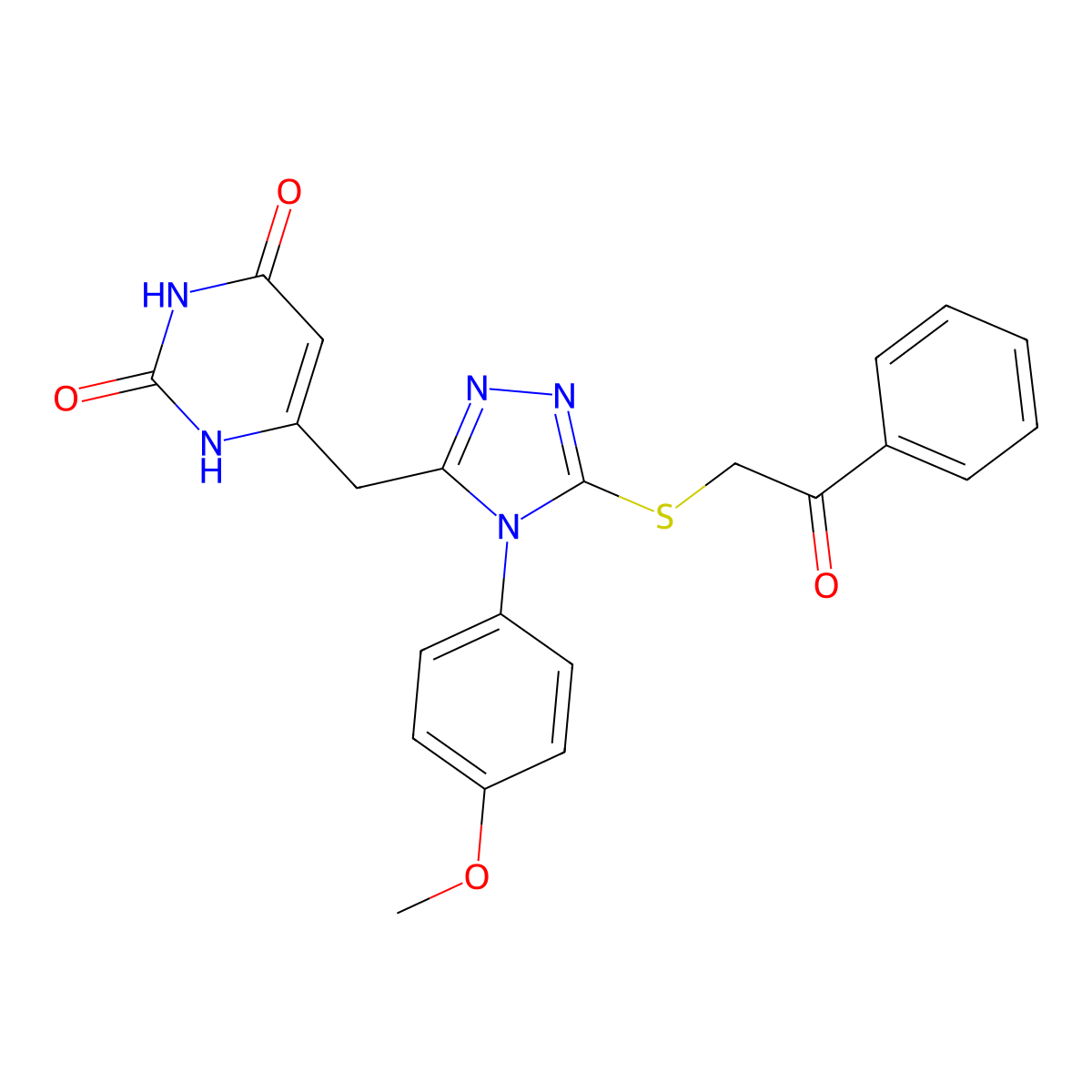 6-[[4-(4-methoxyphenyl)-5-phenacylsulfanyl-1,2,4-triazol-3-yl]methyl]-1H-pyrimidine-2,4-dione molecular structure, CAS 852153-34-5