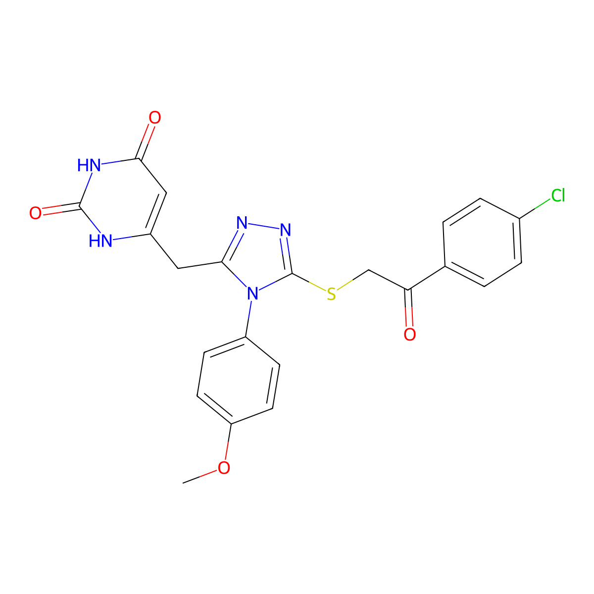 6-[[5-[2-(4-chlorophenyl)-2-oxoethyl]sulfanyl-4-(4-methoxyphenyl)-1,2,4-triazol-3-yl]methyl]-1H-pyrimidine-2,4-dione molecular structure, CAS 852153-35-6