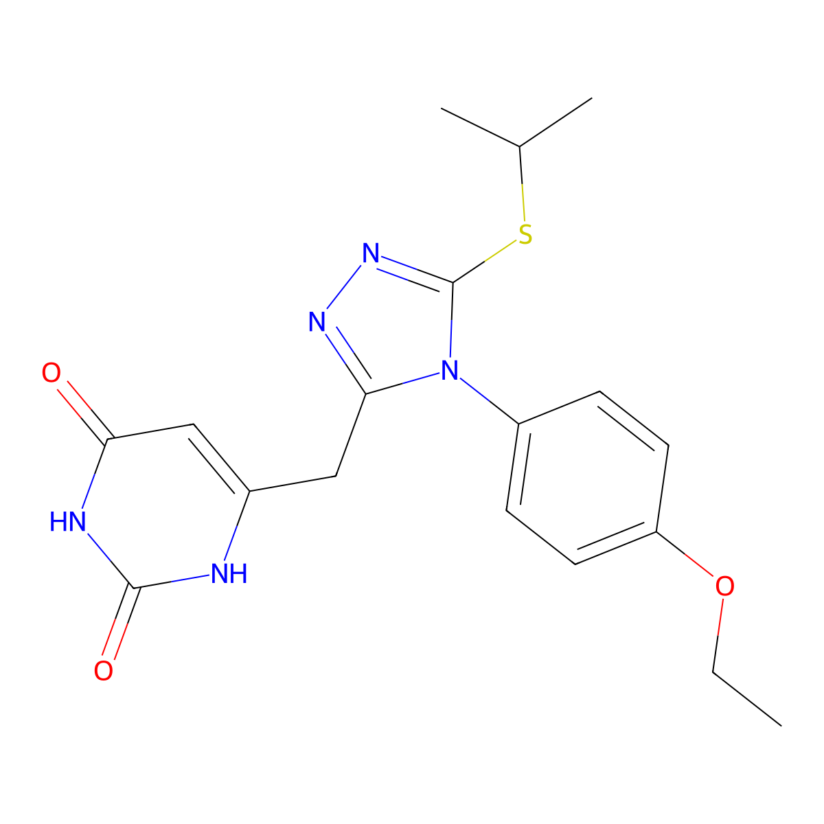 6-[[4-(4-ethoxyphenyl)-5-propan-2-ylsulfanyl-1,2,4-triazol-3-yl]methyl]-1H-pyrimidine-2,4-dione molecular structure, CAS 852153-40-3