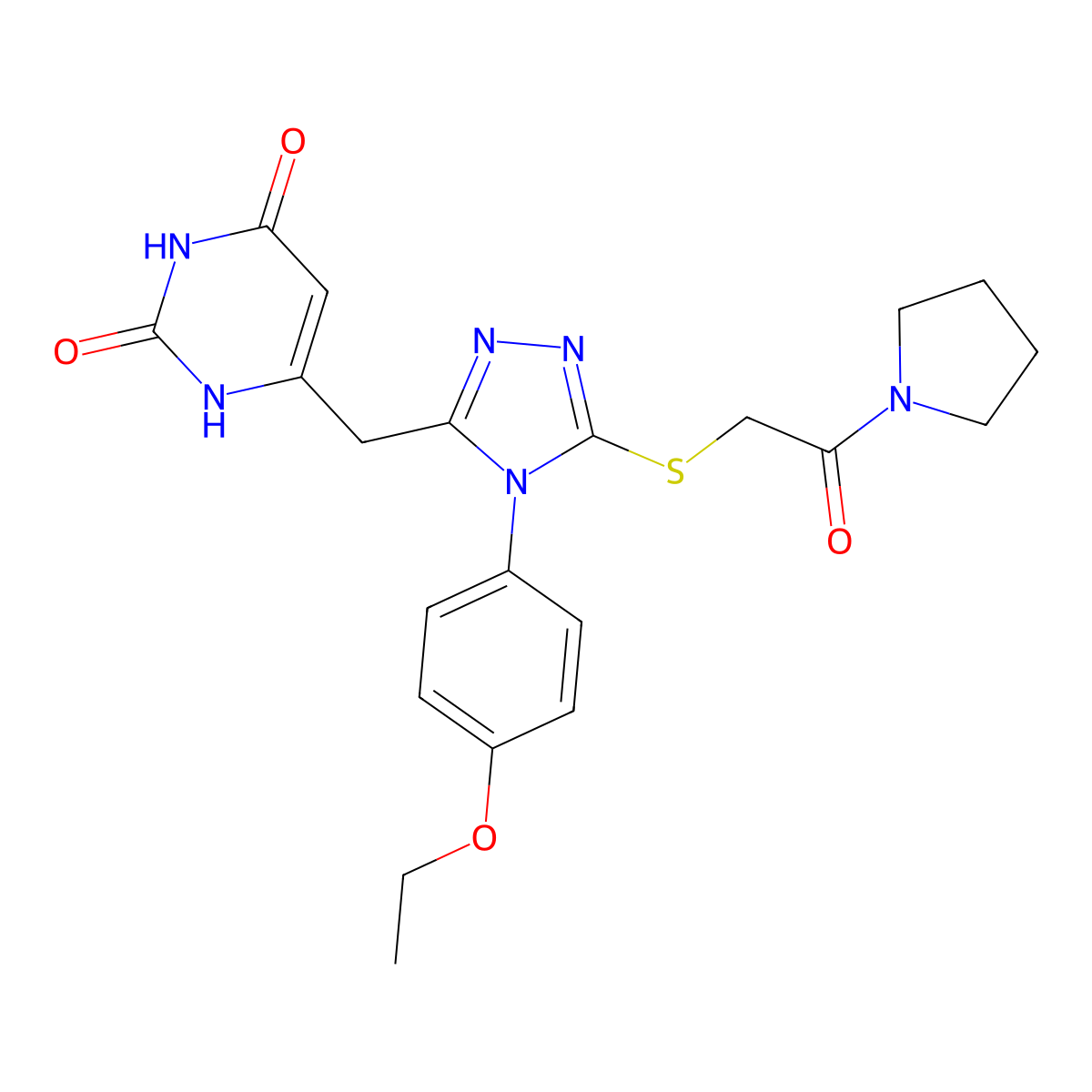 6-[[4-(4-ethoxyphenyl)-5-(2-oxo-2-pyrrolidin-1-ylethyl)sulfanyl-1,2,4-triazol-3-yl]methyl]-1H-pyrimidine-2,4-dione molecular structure, CAS 852153-43-6