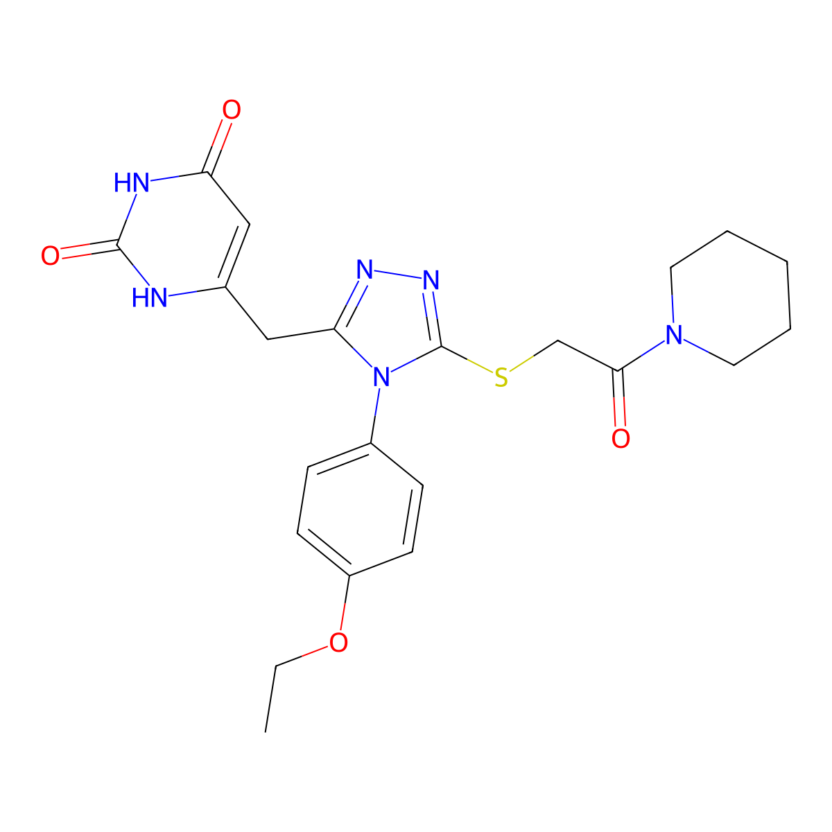 6-[[4-(4-ethoxyphenyl)-5-(2-oxo-2-piperidin-1-ylethyl)sulfanyl-1,2,4-triazol-3-yl]methyl]-1H-pyrimidine-2,4-dione molecular structure, CAS 852153-44-7