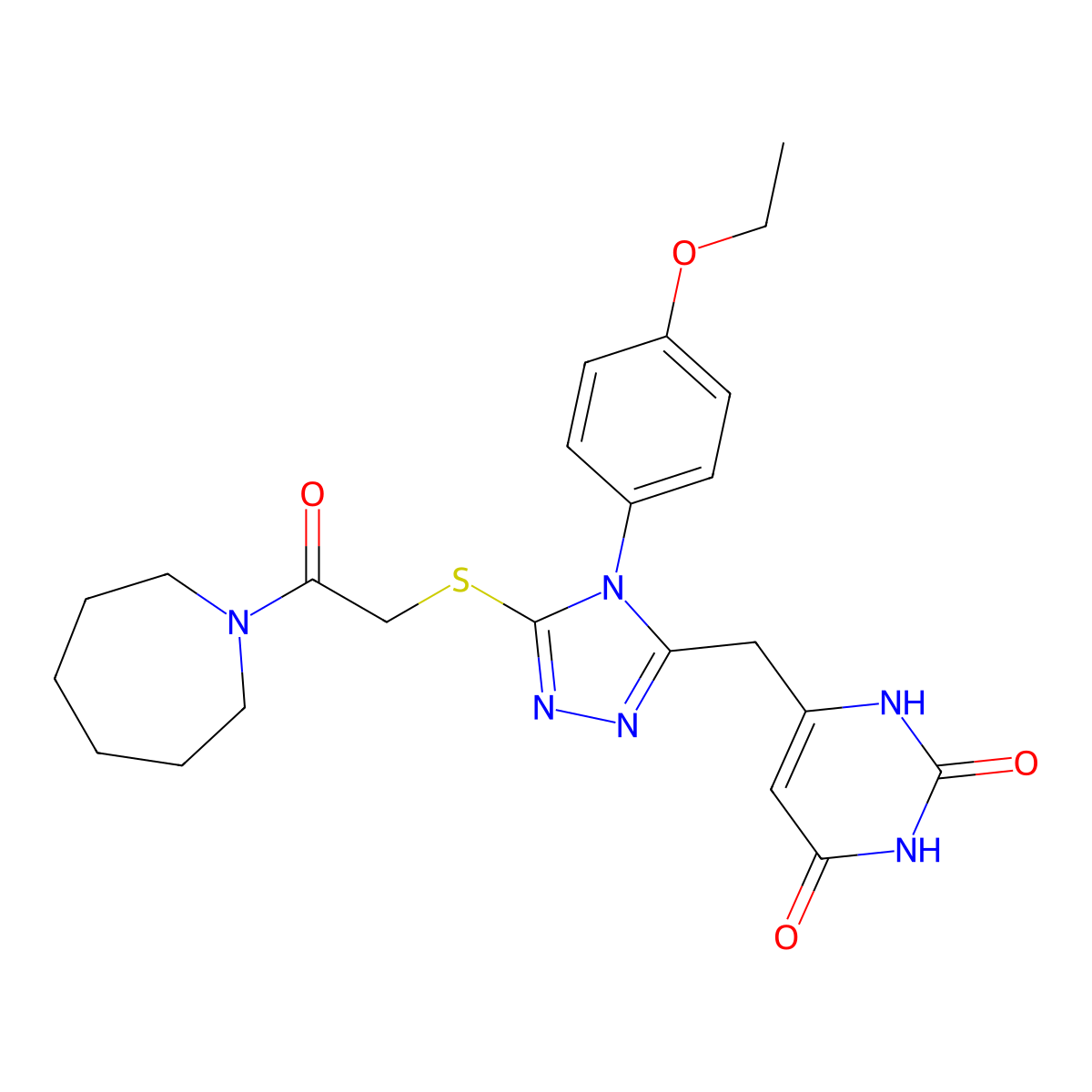 6-[[5-[2-(azepan-1-yl)-2-oxoethyl]sulfanyl-4-(4-ethoxyphenyl)-1,2,4-triazol-3-yl]methyl]-1H-pyrimidine-2,4-dione molecular structure, CAS 852153-45-8