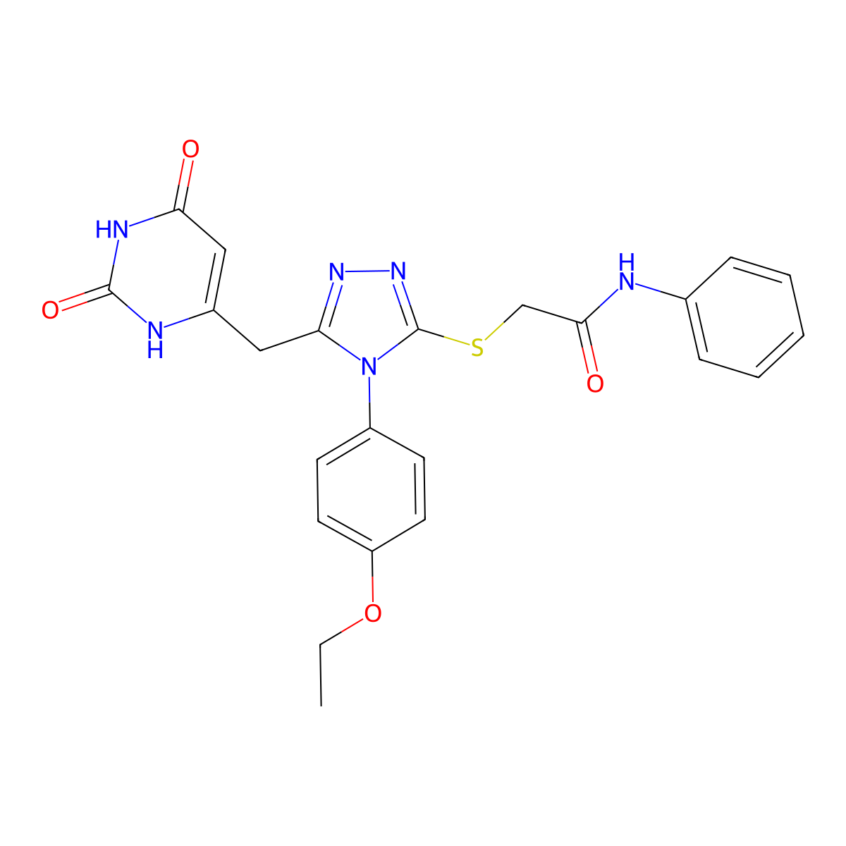 2-[[5-[(2,4-dioxo-1H-pyrimidin-6-yl)methyl]-4-(4-ethoxyphenyl)-1,2,4-triazol-3-yl]sulfanyl]-N-phenylacetamide molecular structure, CAS 852153-49-2
