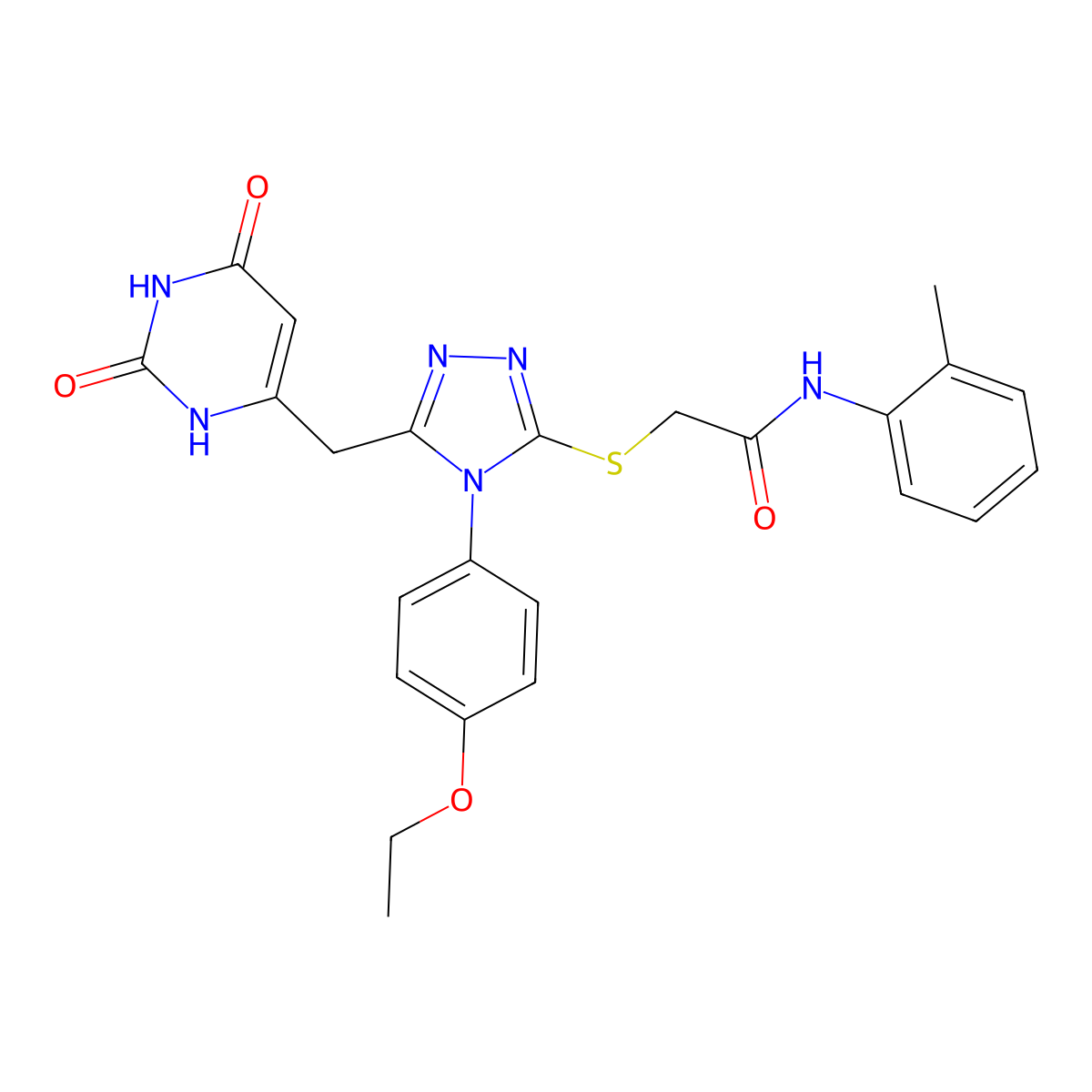 2-((5-((2,6-dioxo-1,2,3,6-tetrahydropyrimidin-4-yl)methyl)-4-(4-ethoxyphenyl)-4H-1,2,4-triazol-3-yl)thio)-N-(o-tolyl)acetamide molecular structure, CAS 852153-50-5