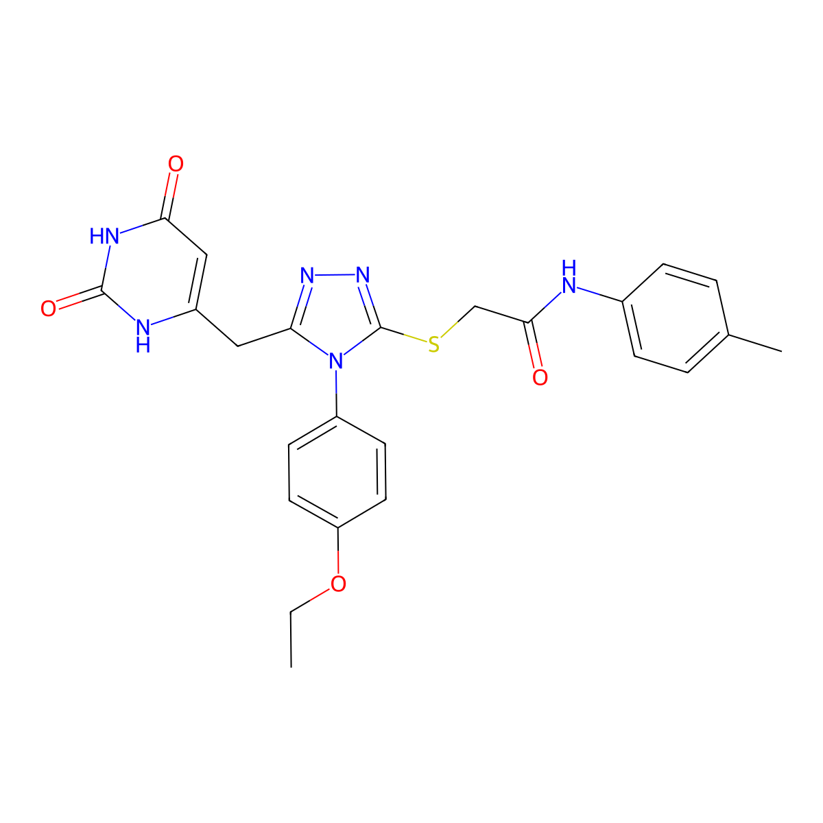 2-((5-((2,6-dioxo-1,2,3,6-tetrahydropyrimidin-4-yl)methyl)-4-(4-ethoxyphenyl)-4H-1,2,4-triazol-3-yl)thio)-N-(p-tolyl)acetamide molecular structure, CAS 852153-52-7