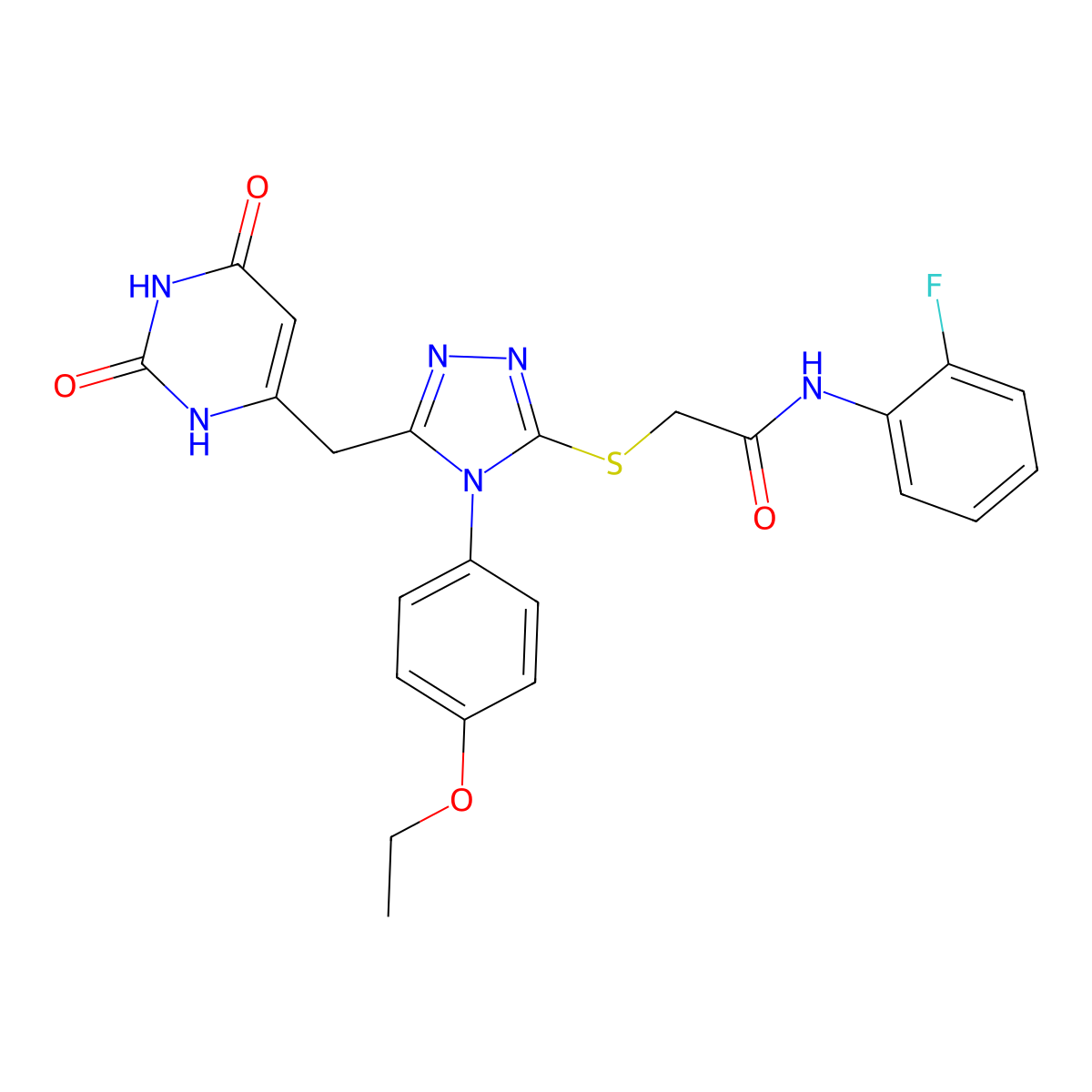 2-((5-((2,6-dioxo-1,2,3,6-tetrahydropyrimidin-4-yl)methyl)-4-(4-ethoxyphenyl)-4H-1,2,4-triazol-3-yl)thio)-N-(2-fluorophenyl)acetamide molecular structure, CAS 852153-53-8