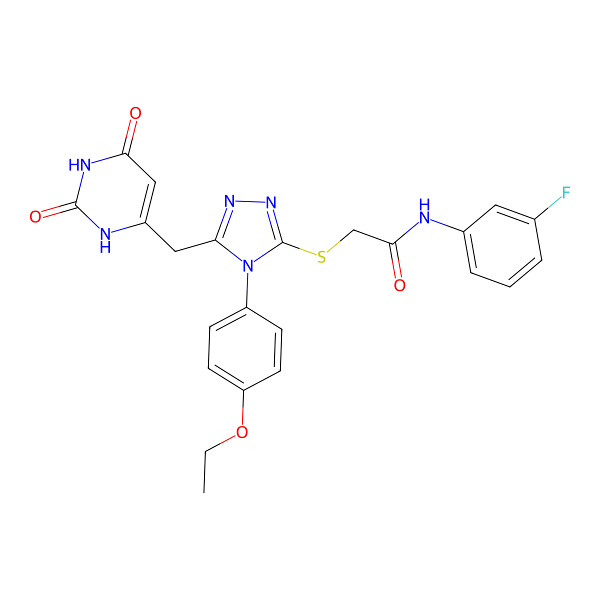 2-[[5-[(2,4-dioxo-1H-pyrimidin-6-yl)methyl]-4-(4-ethoxyphenyl)-1,2,4-triazol-3-yl]sulfanyl]-N-(3-fluorophenyl)acetamide molecular structure, CAS 852153-54-9