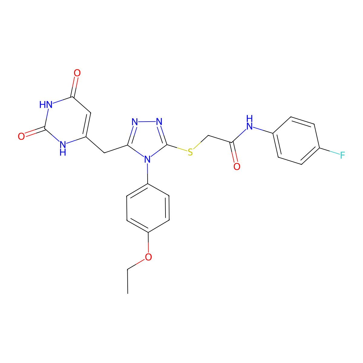 2-[[5-[(2,4-dioxo-1H-pyrimidin-6-yl)methyl]-4-(4-ethoxyphenyl)-1,2,4-triazol-3-yl]sulfanyl]-N-(4-fluorophenyl)acetamide molecular structure, CAS 852153-55-0