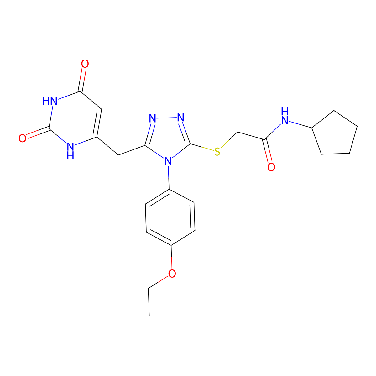 N-cyclopentyl-2-((5-((2,6-dioxo-1,2,3,6-tetrahydropyrimidin-4-yl)methyl)-4-(4-ethoxyphenyl)-4H-1,2,4-triazol-3-yl)thio)acetamide molecular structure, CAS 852153-56-1