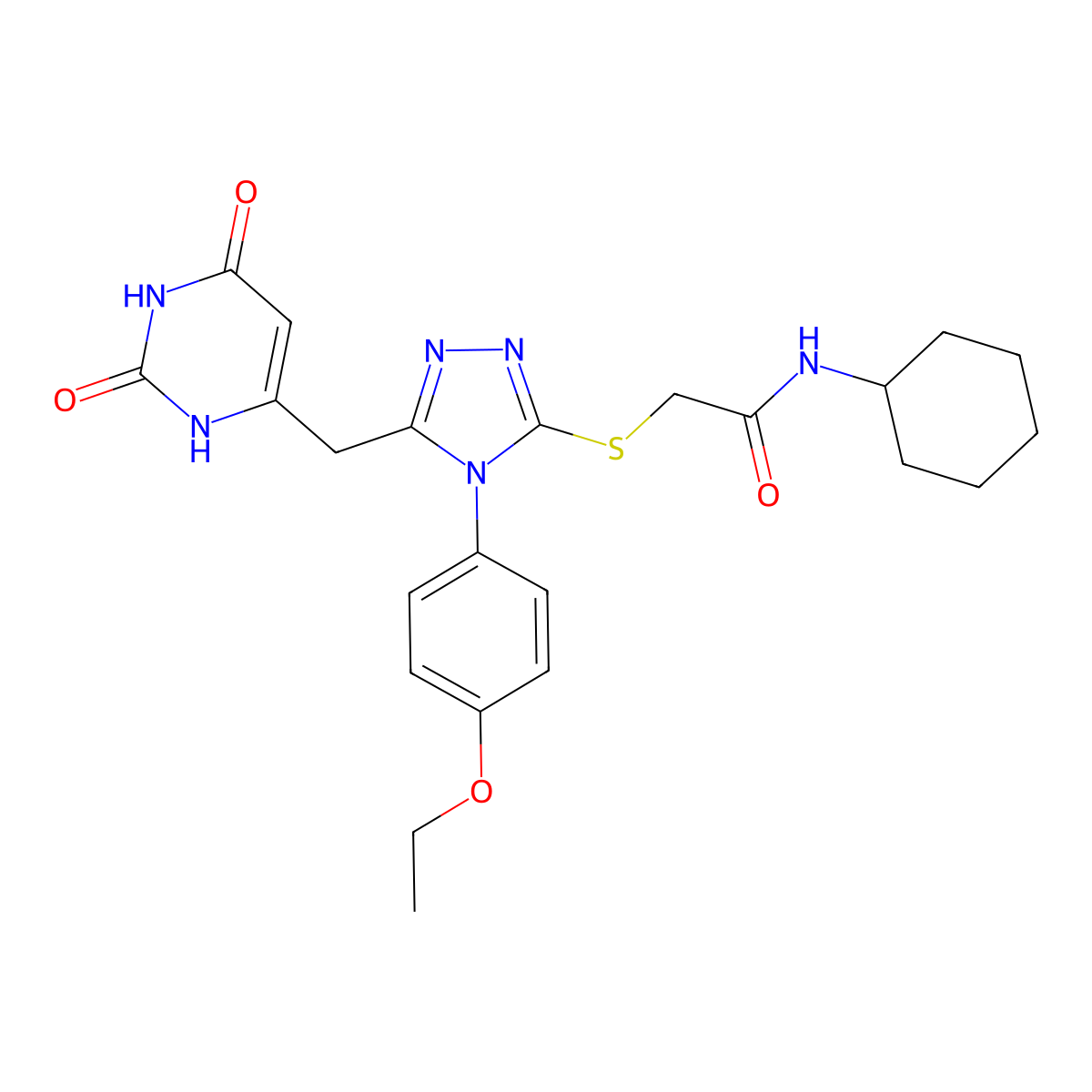 N-cyclohexyl-2-((5-((2,6-dioxo-1,2,3,6-tetrahydropyrimidin-4-yl)methyl)-4-(4-ethoxyphenyl)-4H-1,2,4-triazol-3-yl)thio)acetamide molecular structure, CAS 852153-57-2