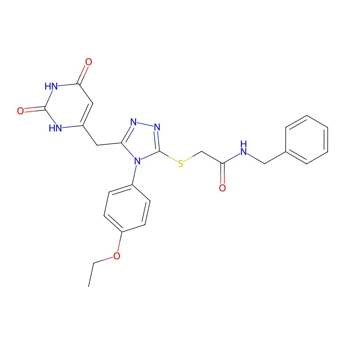 N-benzyl-2-[[5-[(2,4-dioxo-1H-pyrimidin-6-yl)methyl]-4-(4-ethoxyphenyl)-1,2,4-triazol-3-yl]sulfanyl]acetamide molecular structure, CAS 852153-58-3