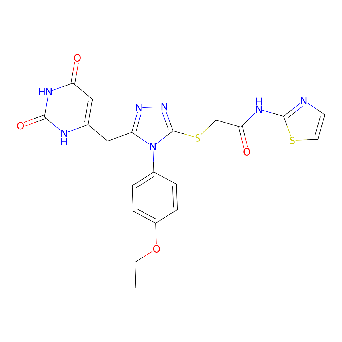 2-[[5-[(2,4-dioxo-1H-pyrimidin-6-yl)methyl]-4-(4-ethoxyphenyl)-1,2,4-triazol-3-yl]sulfanyl]-N-(1,3-thiazol-2-yl)acetamide molecular structure, CAS 852153-61-8