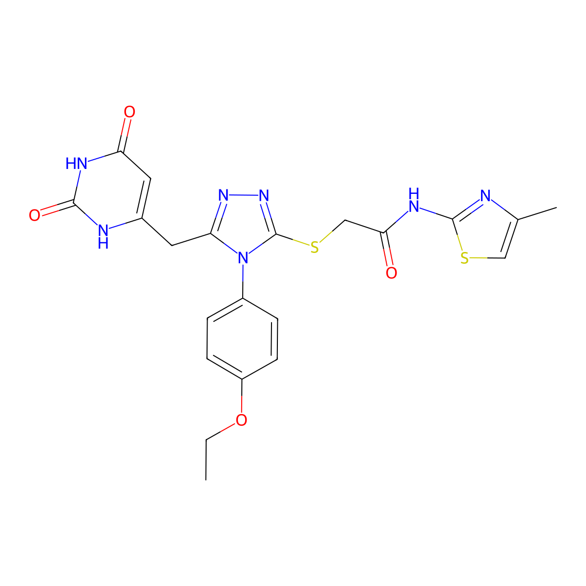 2-[[5-[(2,4-dioxo-1H-pyrimidin-6-yl)methyl]-4-(4-ethoxyphenyl)-1,2,4-triazol-3-yl]sulfanyl]-N-(4-methyl-1,3-thiazol-2-yl)acetamide molecular structure, CAS 852153-62-9
