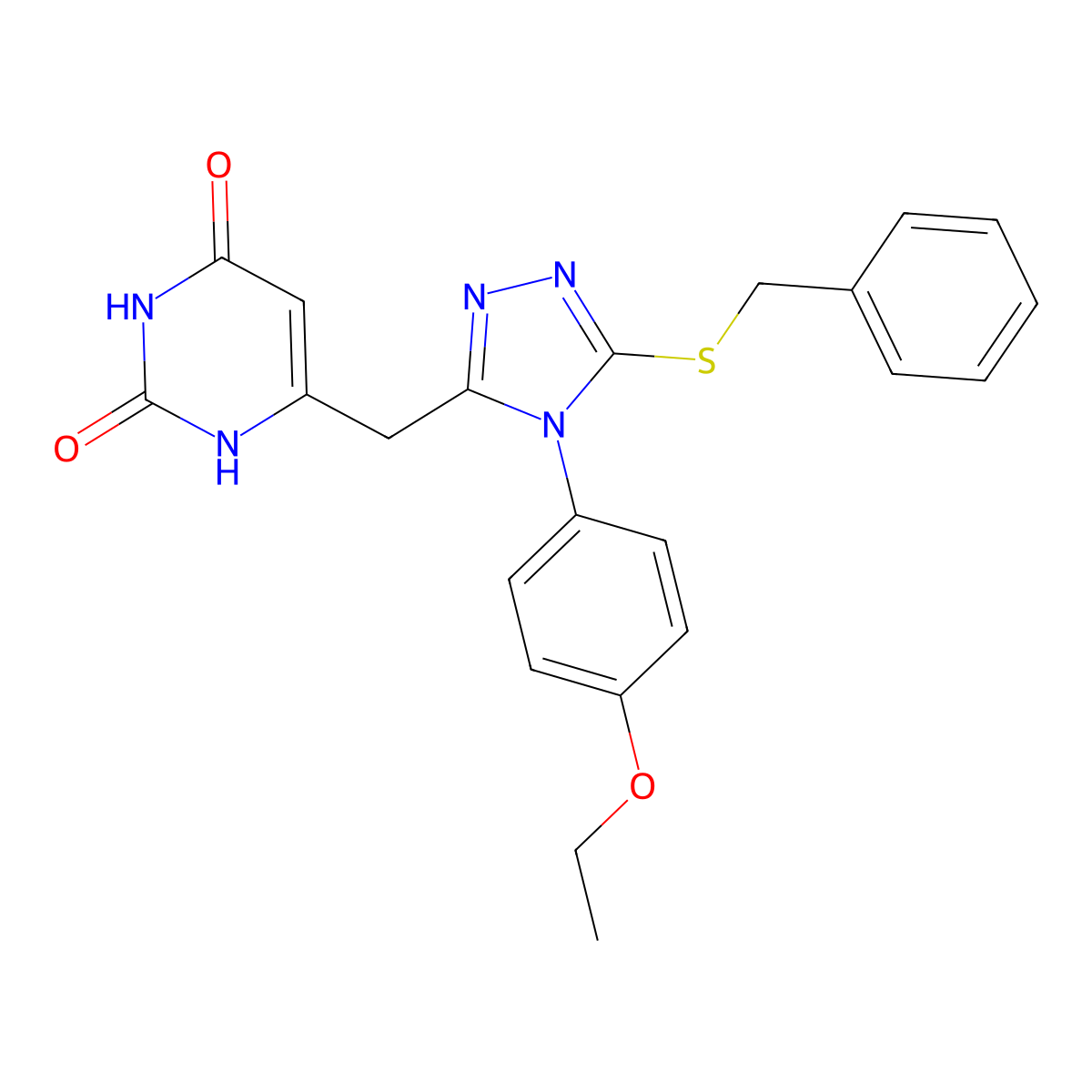 6-[[5-benzylsulfanyl-4-(4-ethoxyphenyl)-1,2,4-triazol-3-yl]methyl]-1H-pyrimidine-2,4-dione molecular structure, CAS 852153-65-2