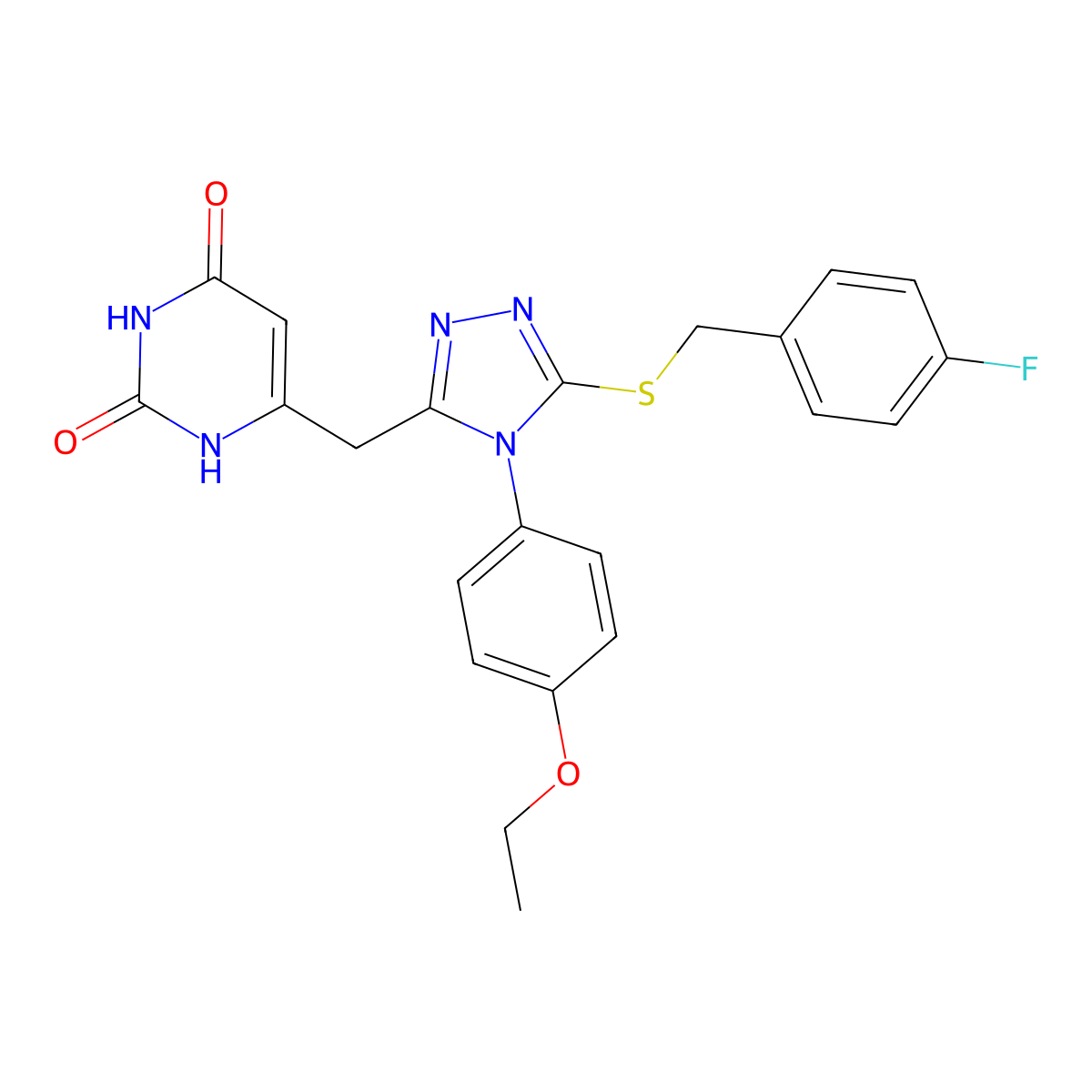 6-[[4-(4-ethoxyphenyl)-5-[(4-fluorophenyl)methylsulfanyl]-1,2,4-triazol-3-yl]methyl]-1H-pyrimidine-2,4-dione molecular structure, CAS 852153-67-4