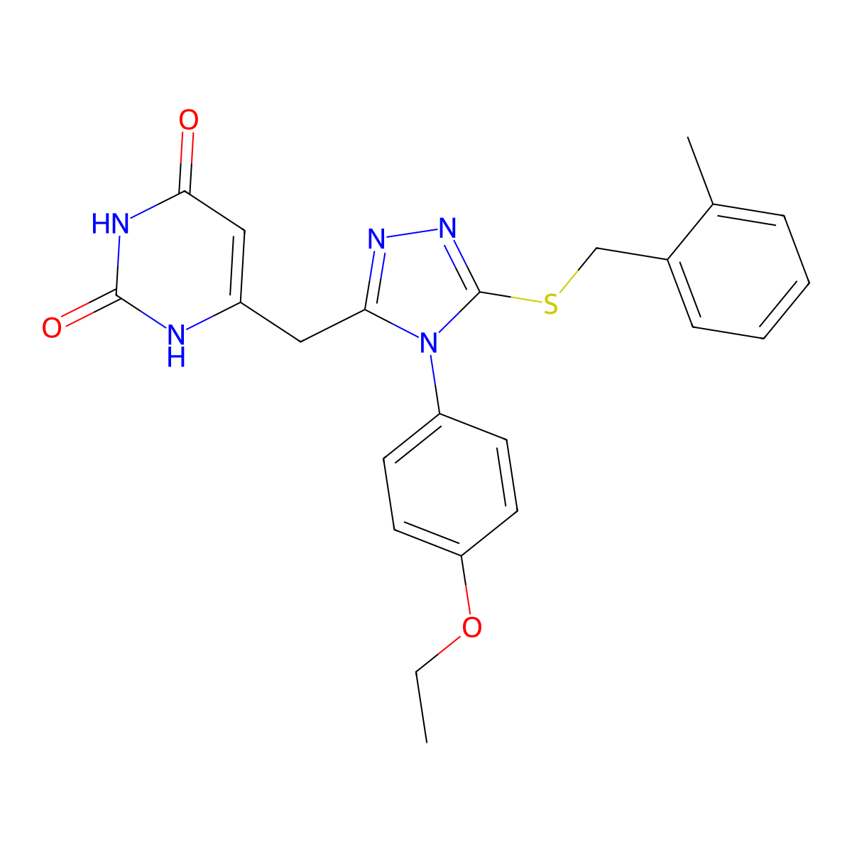 6-[[4-(4-ethoxyphenyl)-5-[(2-methylphenyl)methylsulfanyl]-1,2,4-triazol-3-yl]methyl]-1H-pyrimidine-2,4-dione molecular structure, CAS 852153-68-5