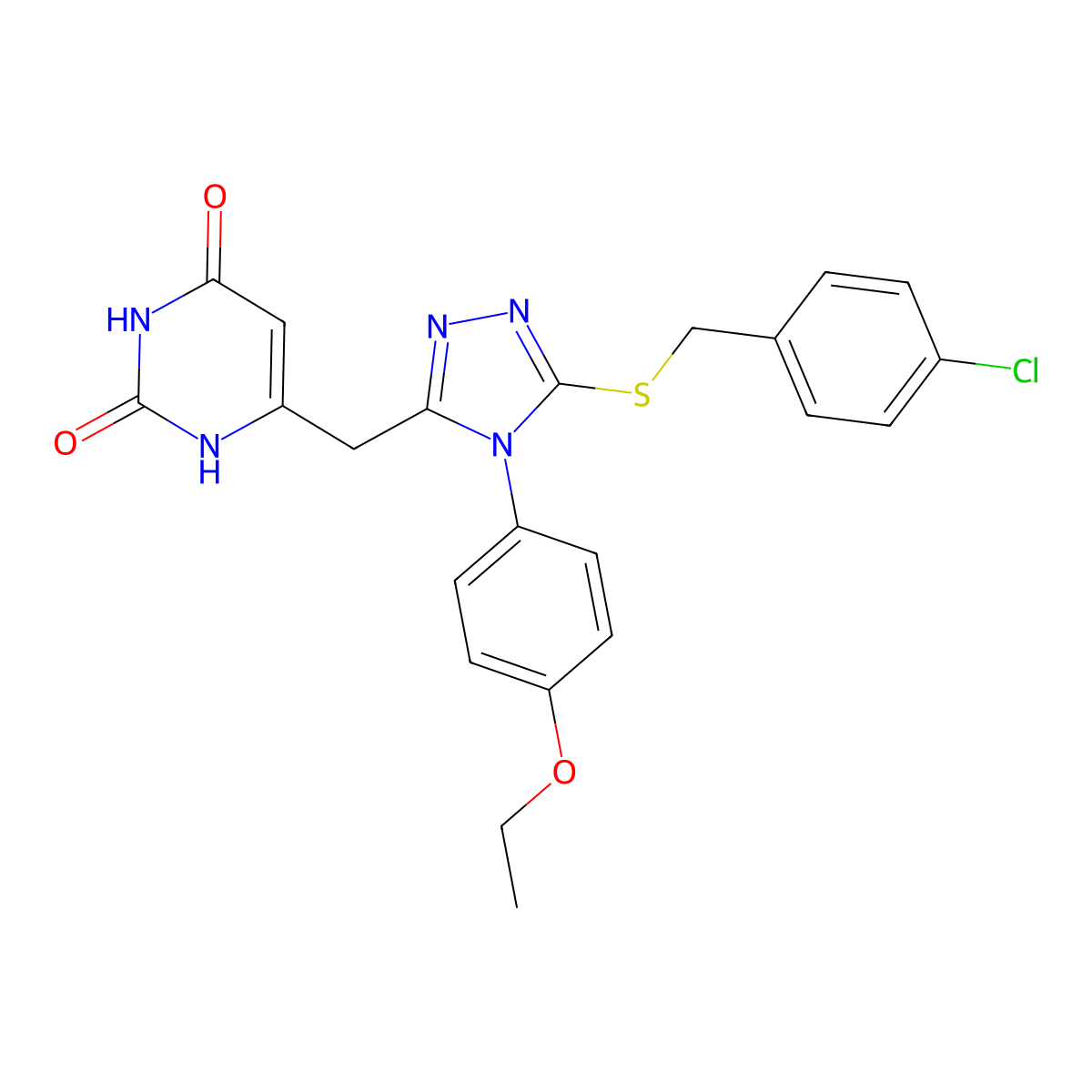 6-[[5-[(4-chlorophenyl)methylsulfanyl]-4-(4-ethoxyphenyl)-1,2,4-triazol-3-yl]methyl]-1H-pyrimidine-2,4-dione molecular structure, CAS 852153-69-6
