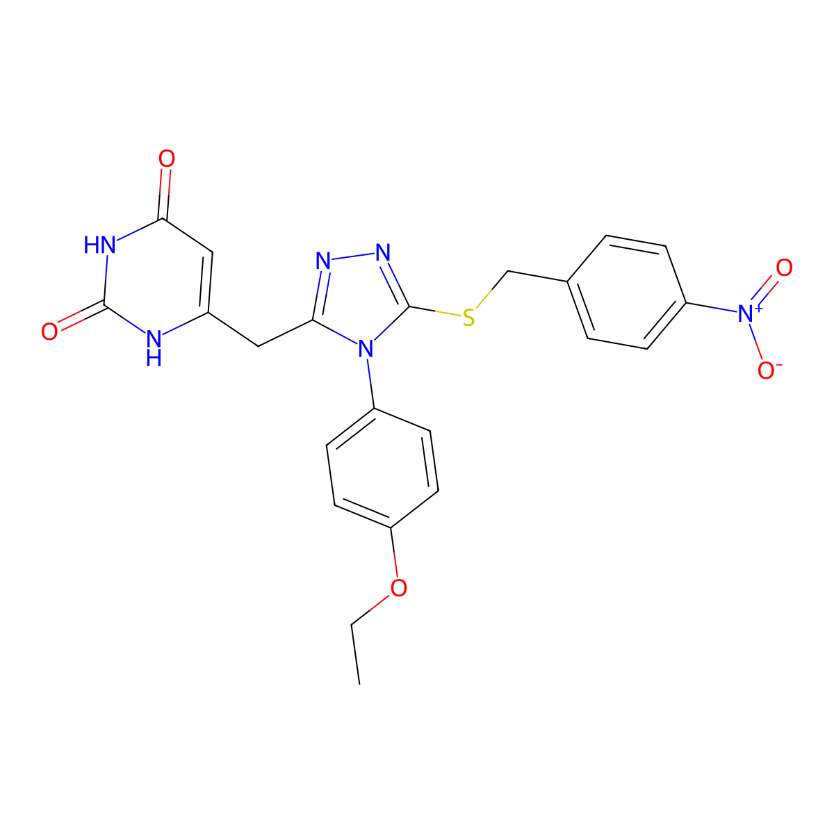 6-((4-(4-ethoxyphenyl)-5-((4-nitrobenzyl)thio)-4H-1,2,4-triazol-3-yl)methyl)pyrimidine-2,4(1H,3H)-dione molecular structure, CAS 852153-70-9