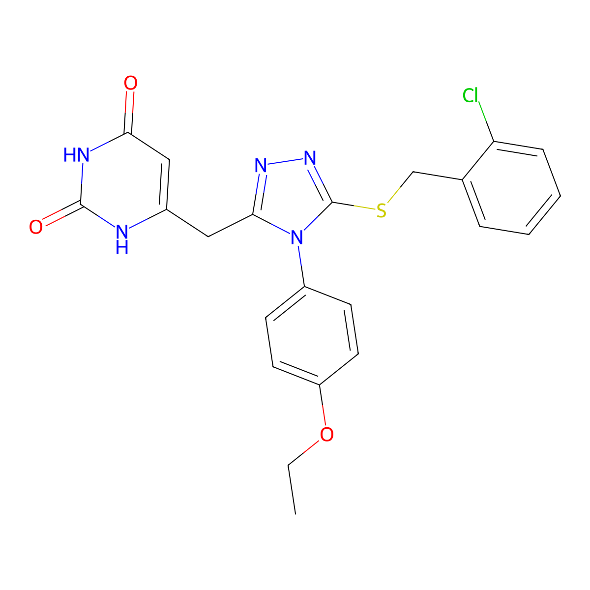 6-((5-((2-chlorobenzyl)thio)-4-(4-ethoxyphenyl)-4H-1,2,4-triazol-3-yl)methyl)pyrimidine-2,4(1H,3H)-dione molecular structure, CAS 852153-73-2