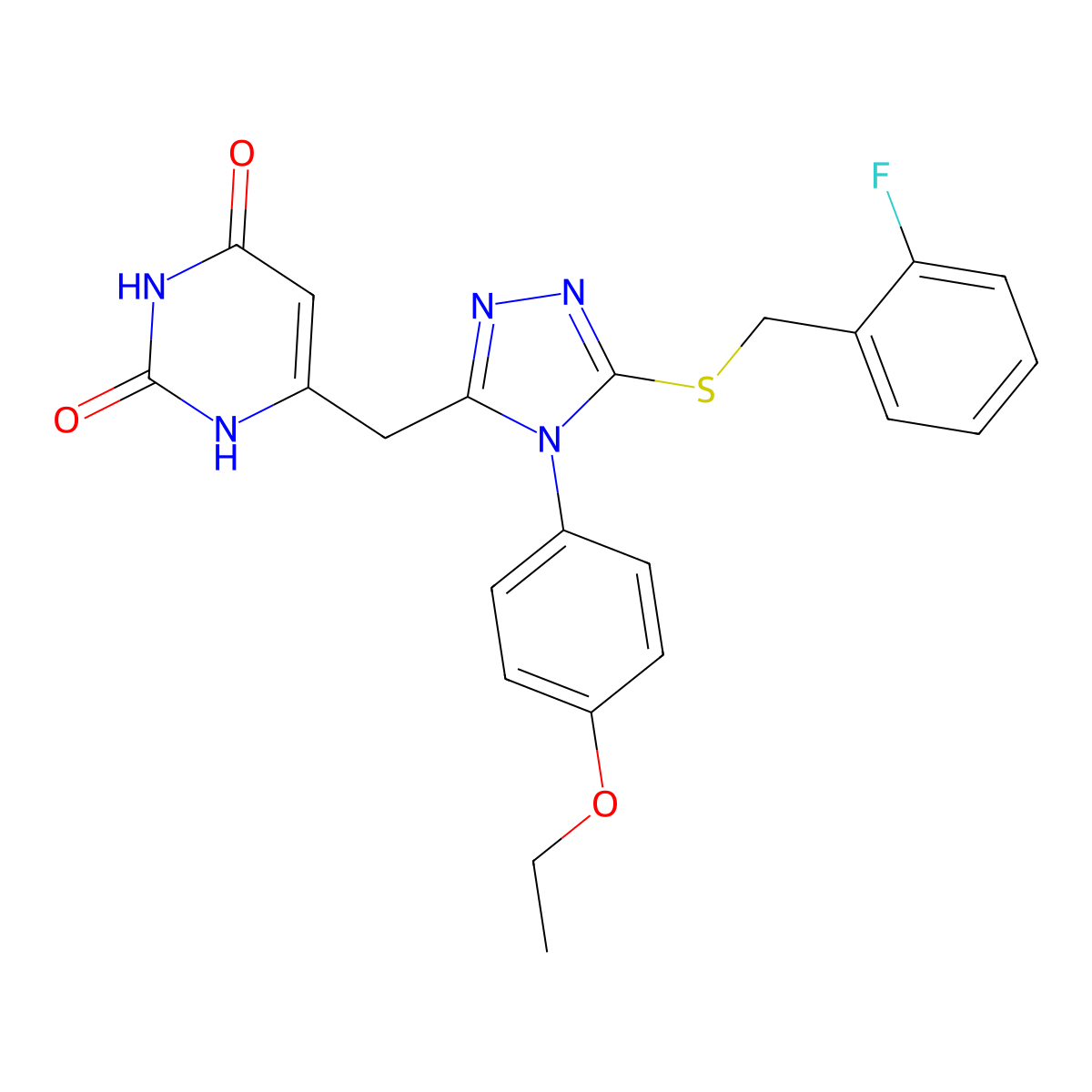 6-((4-(4-ethoxyphenyl)-5-((2-fluorobenzyl)thio)-4H-1,2,4-triazol-3-yl)methyl)pyrimidine-2,4(1H,3H)-dione molecular structure, CAS 852153-76-5