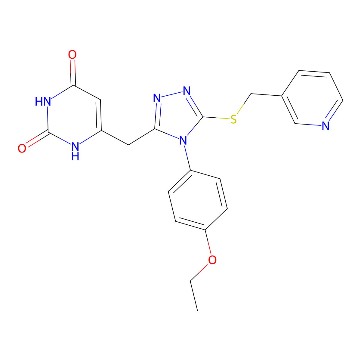 6-((4-(4-ethoxyphenyl)-5-((pyridin-3-ylmethyl)thio)-4H-1,2,4-triazol-3-yl)methyl)pyrimidine-2,4(1H,3H)-dione molecular structure, CAS 852153-77-6