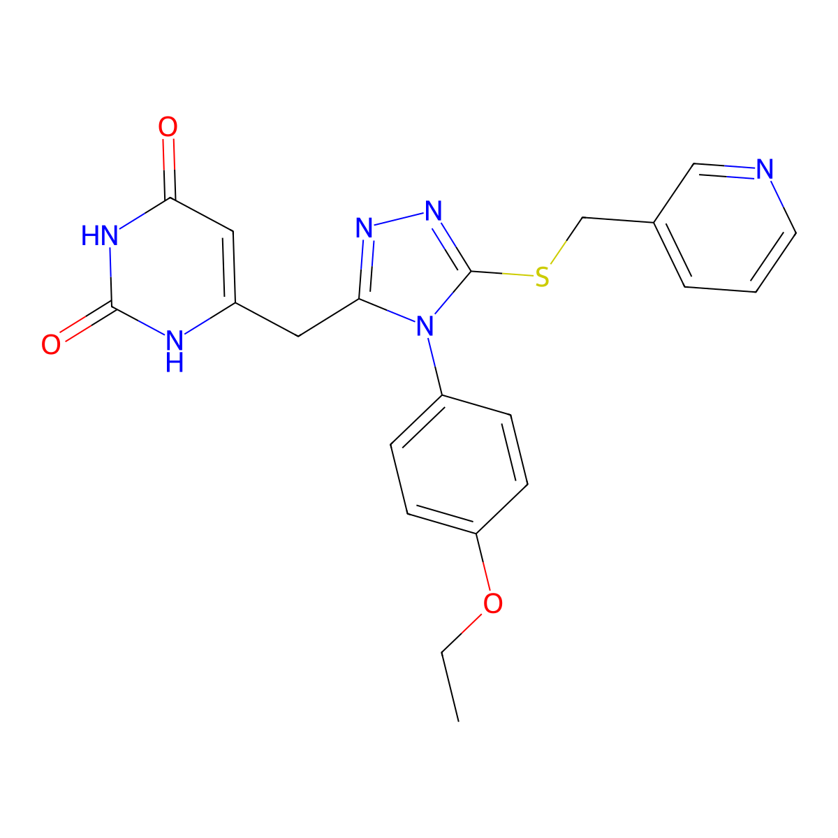 6-((4-(4-ethoxyphenyl)-5-((pyridin-3-ylmethyl)thio)-4H-1,2,4-triazol-3-yl)methyl)pyrimidine-2,4(1H,3H)-dione molecular structure, CAS 852153-77-6