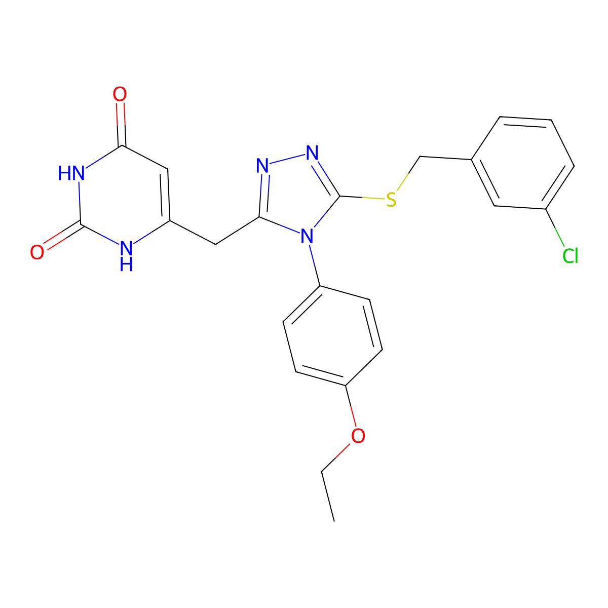 6-((5-((3-chlorobenzyl)thio)-4-(4-ethoxyphenyl)-4H-1,2,4-triazol-3-yl)methyl)pyrimidine-2,4(1H,3H)-dione molecular structure, CAS 852153-78-7