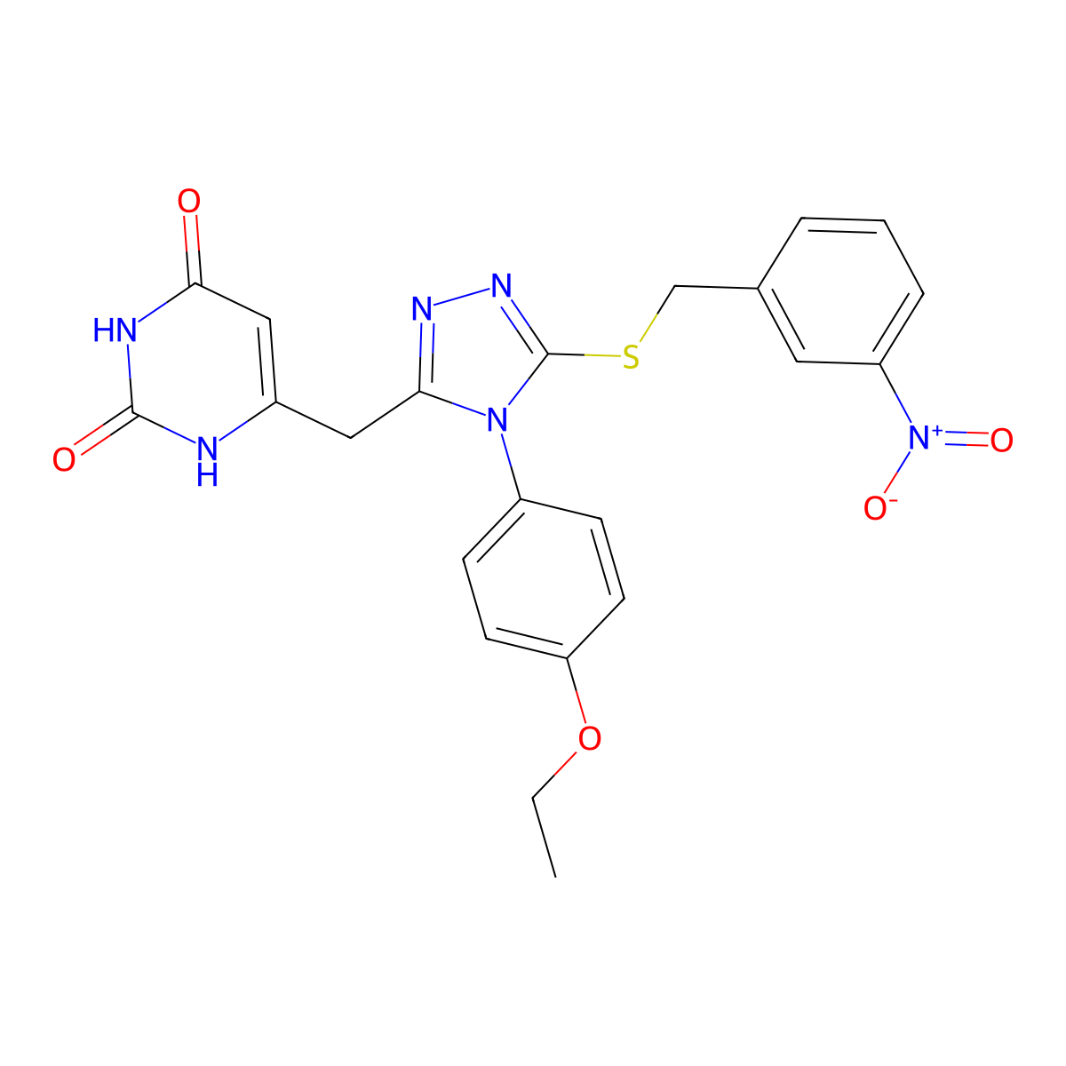 6-((4-(4-ethoxyphenyl)-5-((3-nitrobenzyl)thio)-4H-1,2,4-triazol-3-yl)methyl)pyrimidine-2,4(1H,3H)-dione molecular structure, CAS 852153-79-8