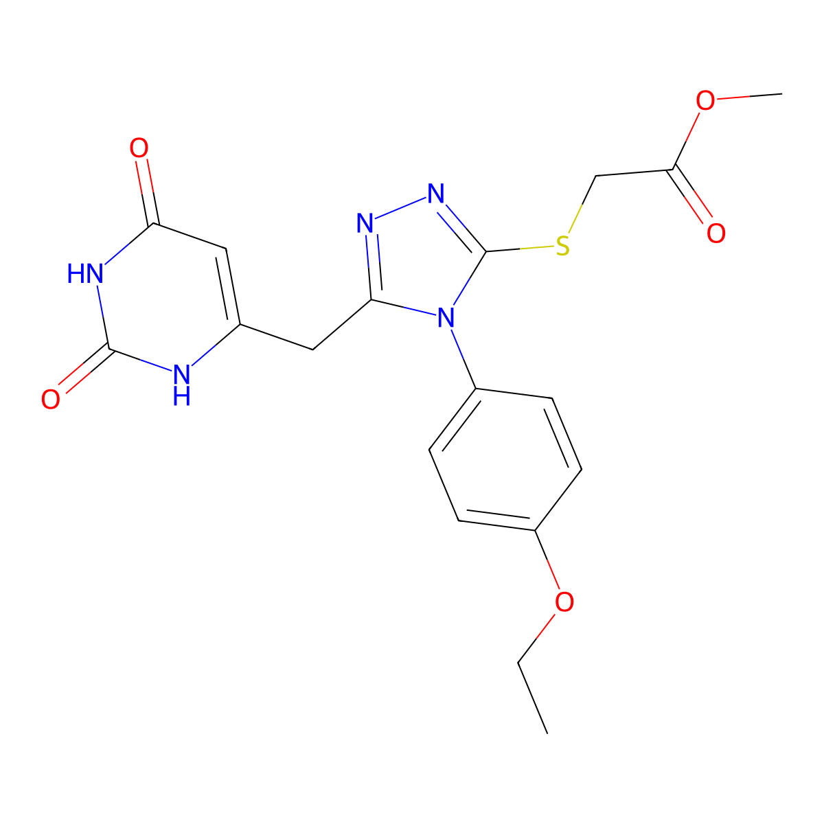 methyl 2-((5-((2,6-dioxo-1,2,3,6-tetrahydropyrimidin-4-yl)methyl)-4-(4-ethoxyphenyl)-4H-1,2,4-triazol-3-yl)thio)acetate molecular structure, CAS 852153-80-1