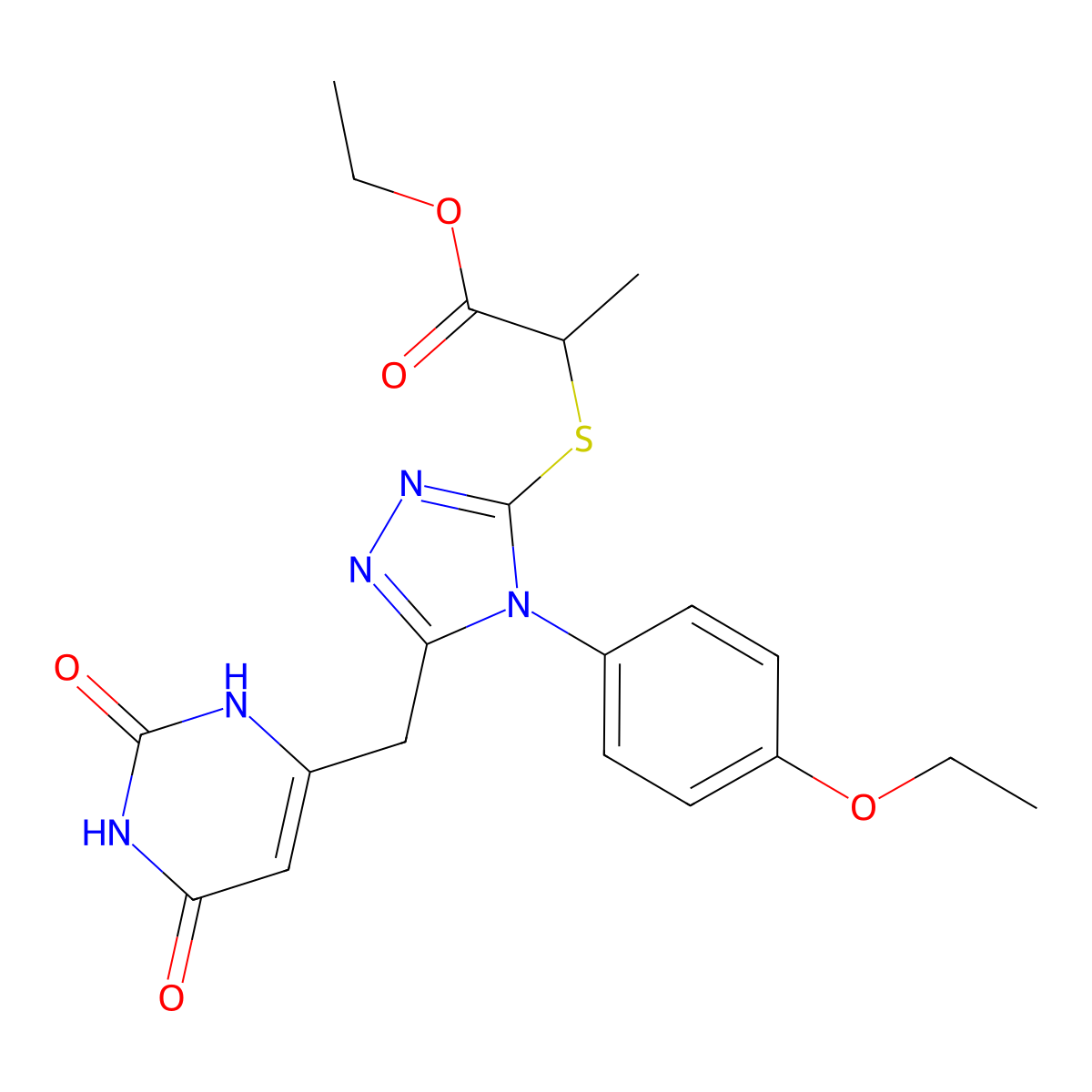 ethyl 2-((5-((2,6-dioxo-1,2,3,6-tetrahydropyrimidin-4-yl)methyl)-4-(4-ethoxyphenyl)-4H-1,2,4-triazol-3-yl)thio)propanoate molecular structure, CAS 852153-82-3