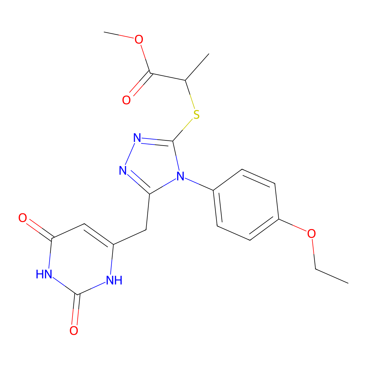 methyl 2-[[5-[(2,4-dioxo-1H-pyrimidin-6-yl)methyl]-4-(4-ethoxyphenyl)-1,2,4-triazol-3-yl]sulfanyl]propanoate molecular structure, CAS 852153-83-4