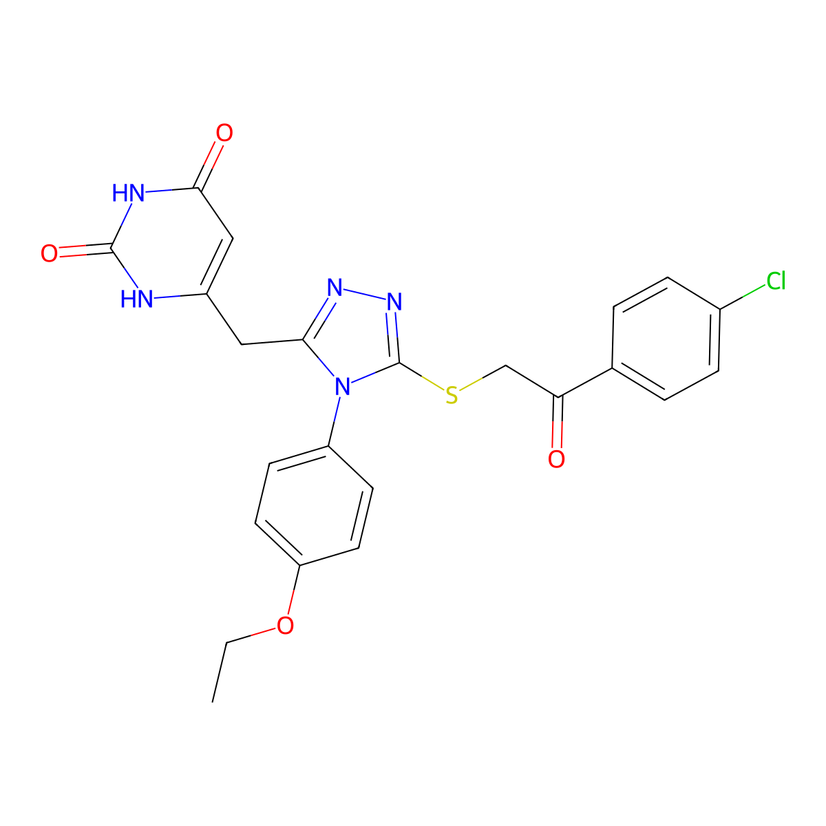 6-((5-((2-(4-chlorophenyl)-2-oxoethyl)thio)-4-(4-ethoxyphenyl)-4H-1,2,4-triazol-3-yl)methyl)pyrimidine-2,4(1H,3H)-dione molecular structure, CAS 852153-85-6