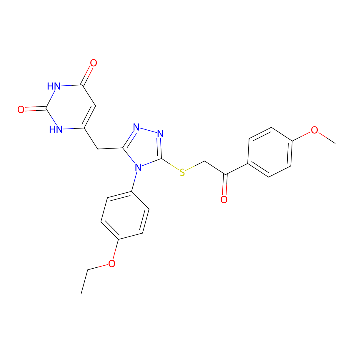 6-((4-(4-ethoxyphenyl)-5-((2-(4-methoxyphenyl)-2-oxoethyl)thio)-4H-1,2,4-triazol-3-yl)methyl)pyrimidine-2,4(1H,3H)-dione molecular structure, CAS 852153-86-7