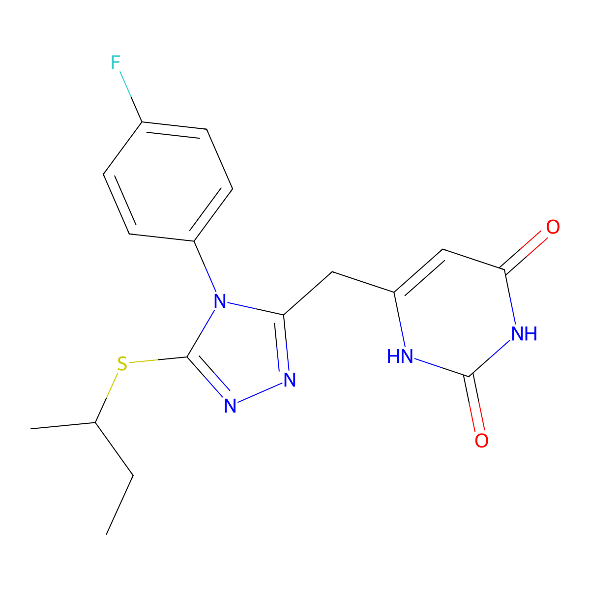 6-[[5-butan-2-ylsulfanyl-4-(4-fluorophenyl)-1,2,4-triazol-3-yl]methyl]-1H-pyrimidine-2,4-dione molecular structure, CAS 852153-91-4