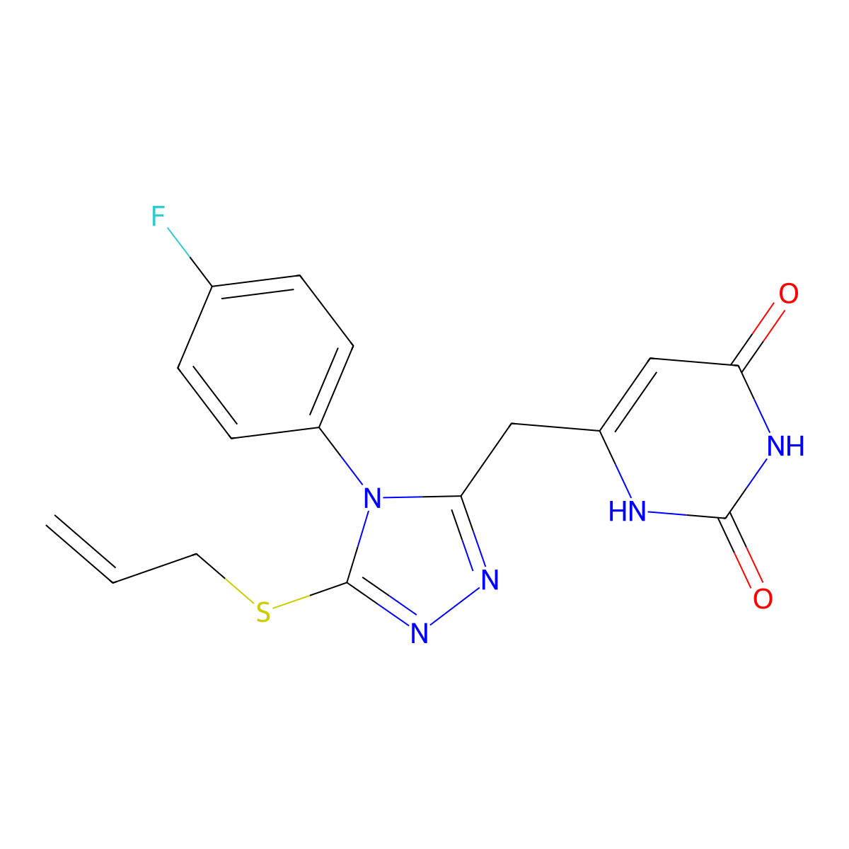 6-((5-(allylthio)-4-(4-fluorophenyl)-4H-1,2,4-triazol-3-yl)methyl)pyrimidine-2,4(1H,3H)-dione molecular structure, CAS 852153-92-5