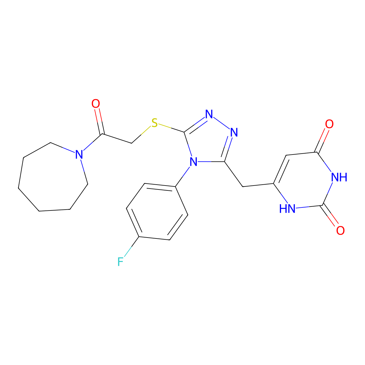 6-((5-((2-(azepan-1-yl)-2-oxoethyl)thio)-4-(4-fluorophenyl)-4H-1,2,4-triazol-3-yl)methyl)pyrimidine-2,4(1H,3H)-dione molecular structure, CAS 852153-95-8