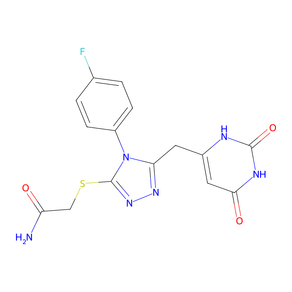 2-((5-((2,6-dioxo-1,2,3,6-tetrahydropyrimidin-4-yl)methyl)-4-(4-fluorophenyl)-4H-1,2,4-triazol-3-yl)thio)acetamide molecular structure, CAS 852154-00-8