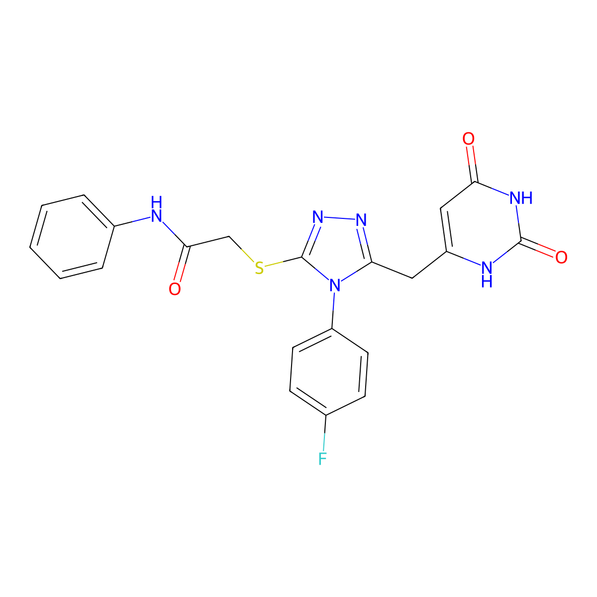 2-[[5-[(2,4-dioxo-1H-pyrimidin-6-yl)methyl]-4-(4-fluorophenyl)-1,2,4-triazol-3-yl]sulfanyl]-N-phenylacetamide molecular structure, CAS 852154-01-9