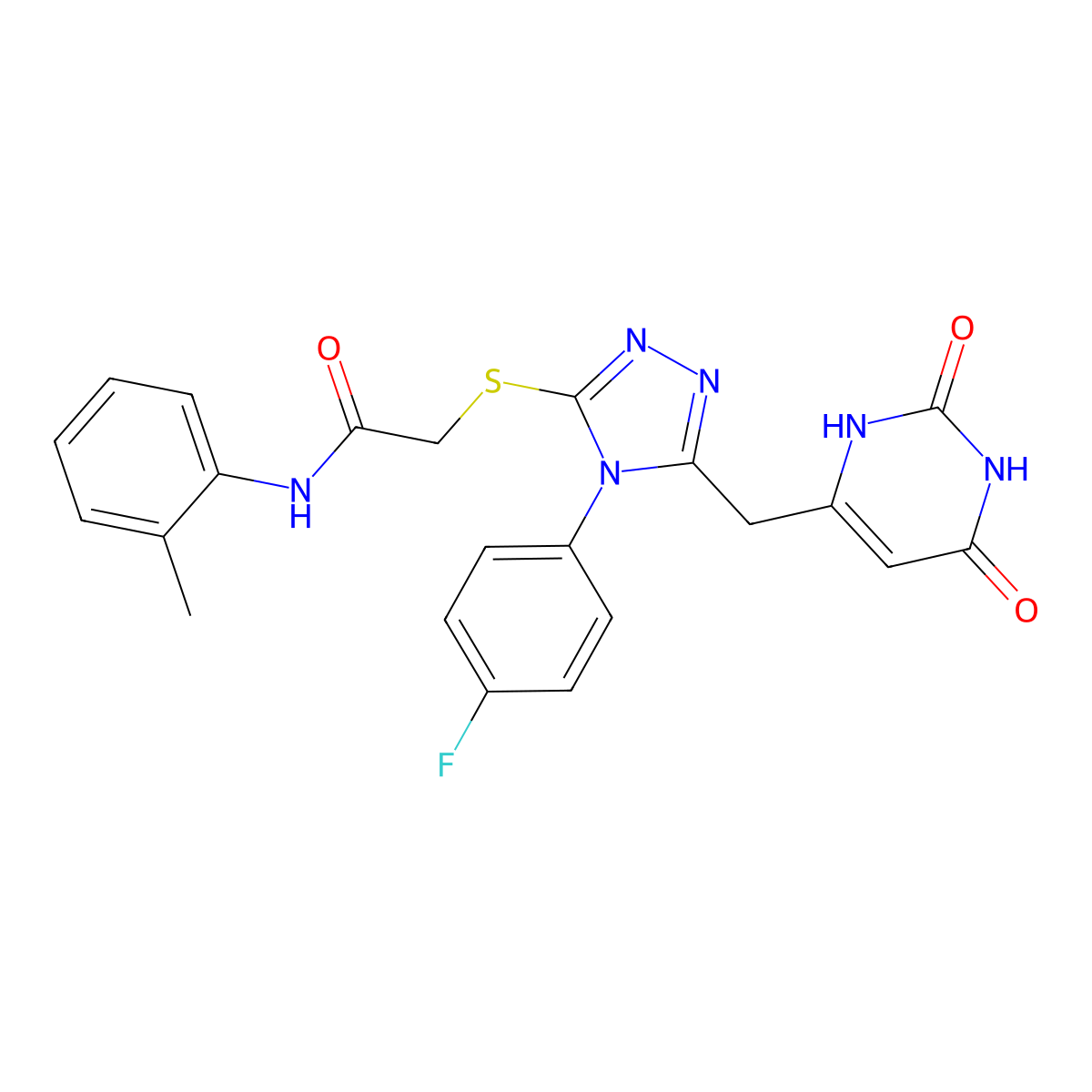 2-[[5-[(2,4-dioxo-1H-pyrimidin-6-yl)methyl]-4-(4-fluorophenyl)-1,2,4-triazol-3-yl]sulfanyl]-N-(2-methylphenyl)acetamide molecular structure, CAS 852154-02-0