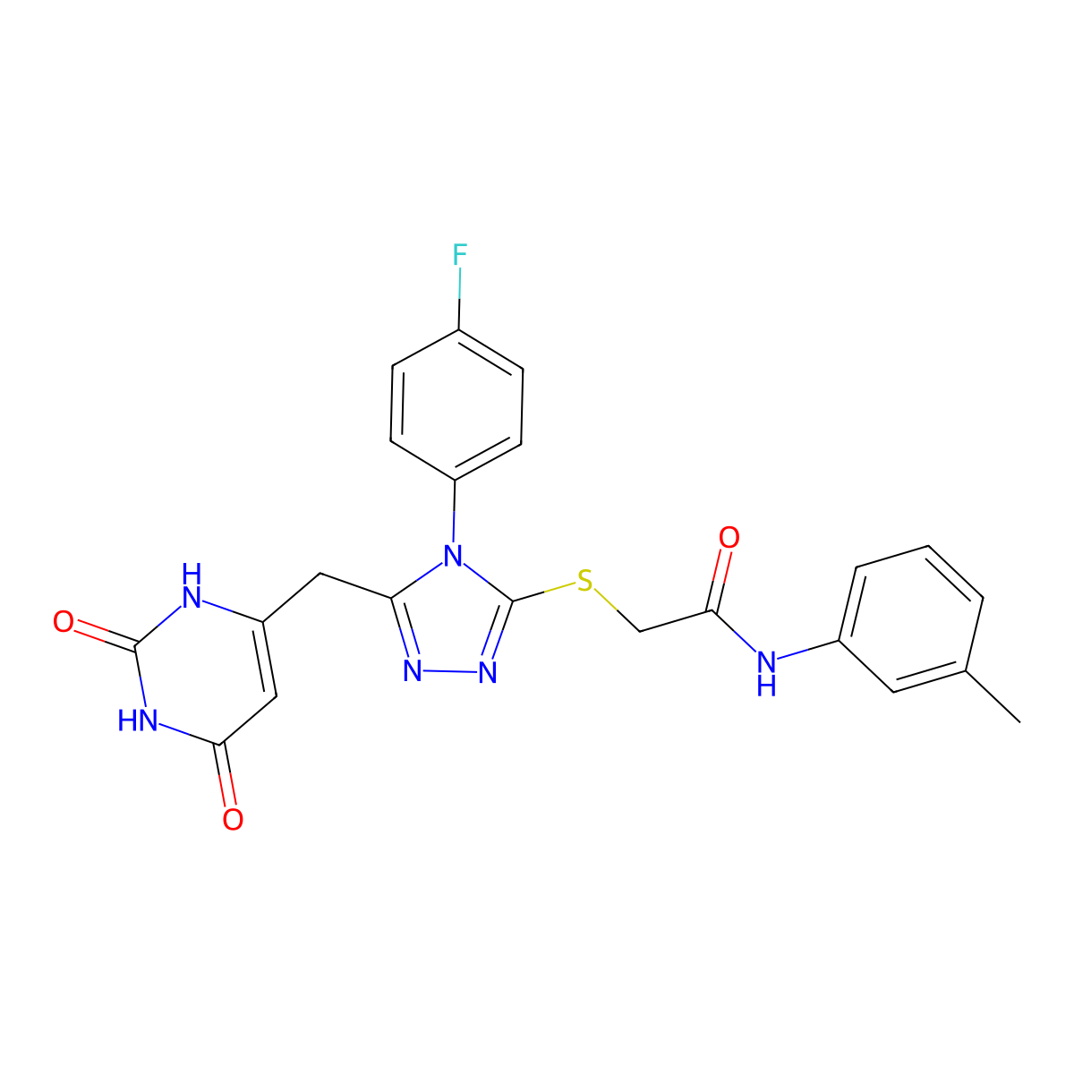 2-[[5-[(2,4-dioxo-1H-pyrimidin-6-yl)methyl]-4-(4-fluorophenyl)-1,2,4-triazol-3-yl]sulfanyl]-N-(3-methylphenyl)acetamide molecular structure, CAS 852154-03-1