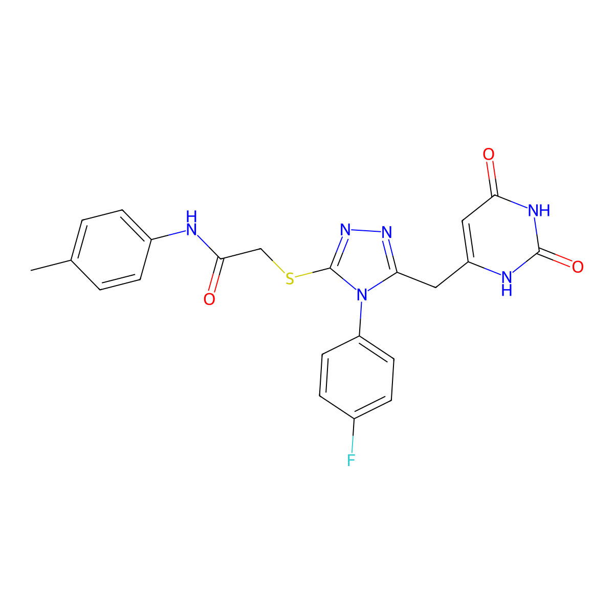 2-((5-((2,6-dioxo-1,2,3,6-tetrahydropyrimidin-4-yl)methyl)-4-(4-fluorophenyl)-4H-1,2,4-triazol-3-yl)thio)-N-(p-tolyl)acetamide molecular structure, CAS 852154-04-2