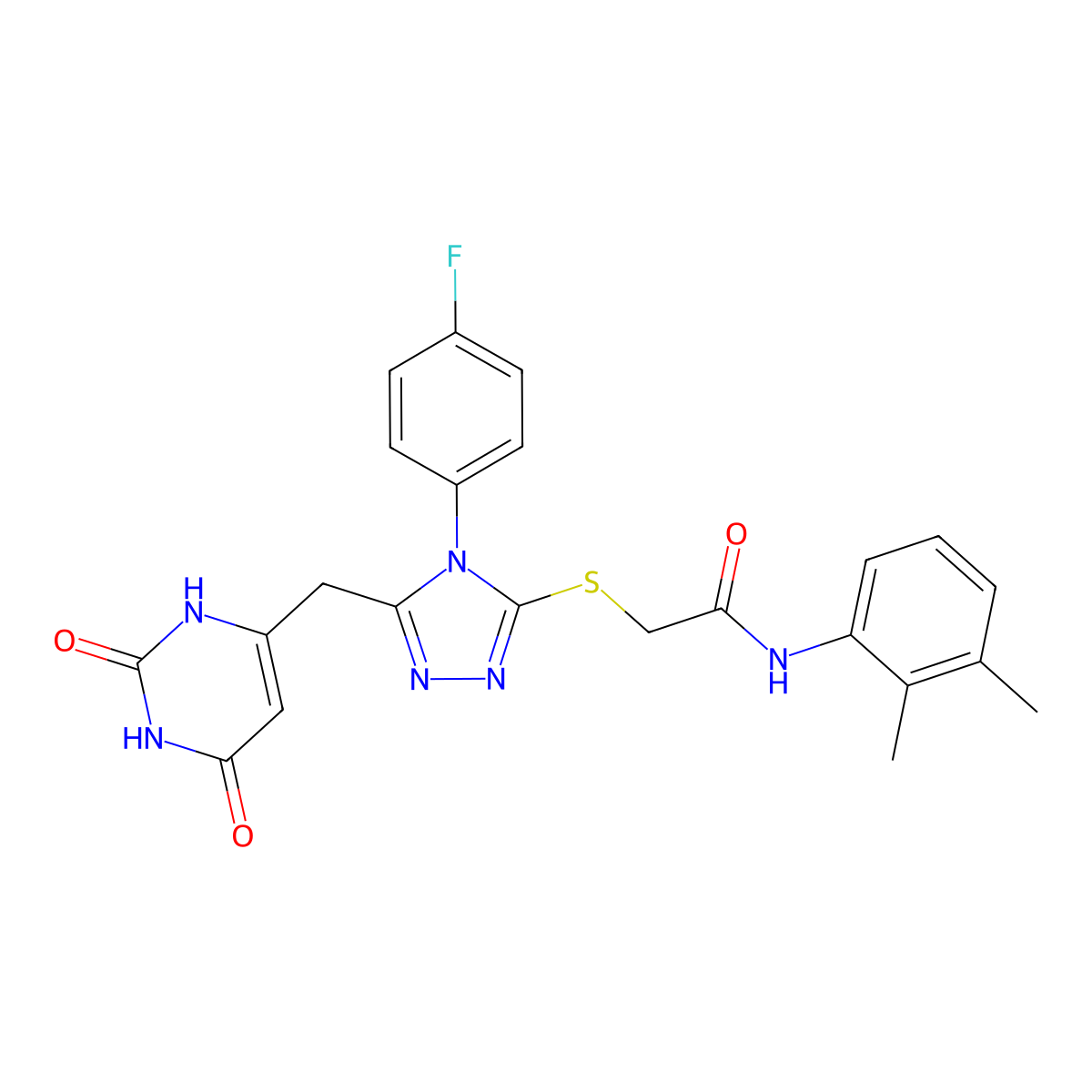 N-(2,3-dimethylphenyl)-2-[[5-[(2,4-dioxo-1H-pyrimidin-6-yl)methyl]-4-(4-fluorophenyl)-1,2,4-triazol-3-yl]sulfanyl]acetamide molecular structure, CAS 852154-05-3