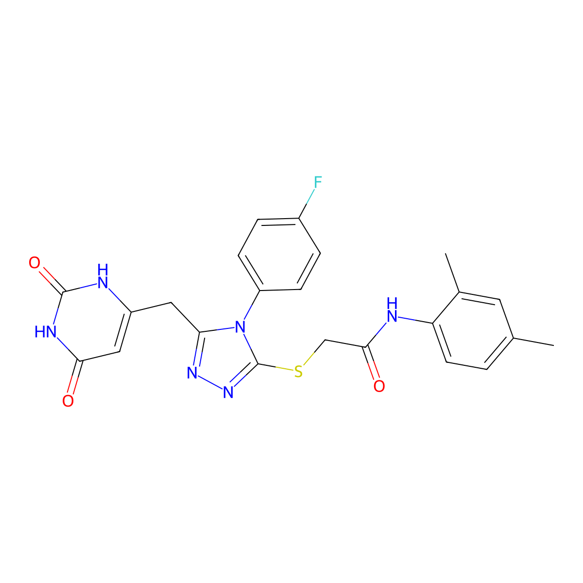 N-(2,4-dimethylphenyl)-2-((5-((2,6-dioxo-1,2,3,6-tetrahydropyrimidin-4-yl)methyl)-4-(4-fluorophenyl)-4H-1,2,4-triazol-3-yl)thio)acetamide molecular structure, CAS 852154-07-5