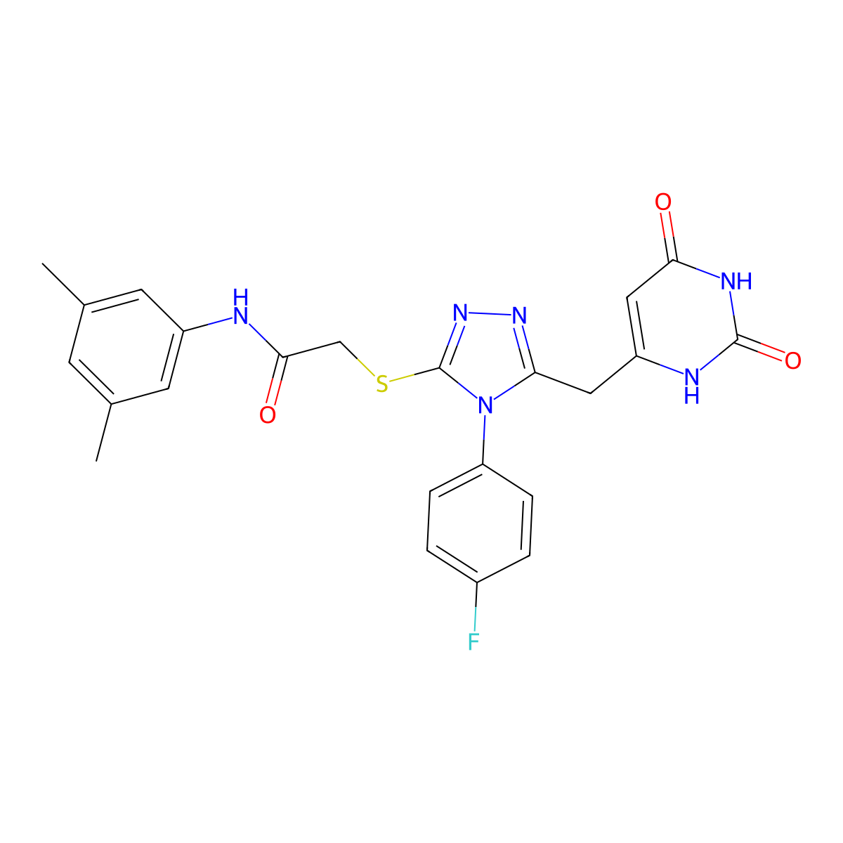 N-(3,5-dimethylphenyl)-2-((5-((2,6-dioxo-1,2,3,6-tetrahydropyrimidin-4-yl)methyl)-4-(4-fluorophenyl)-4H-1,2,4-triazol-3-yl)thio)acetamide molecular structure, CAS 852154-08-6