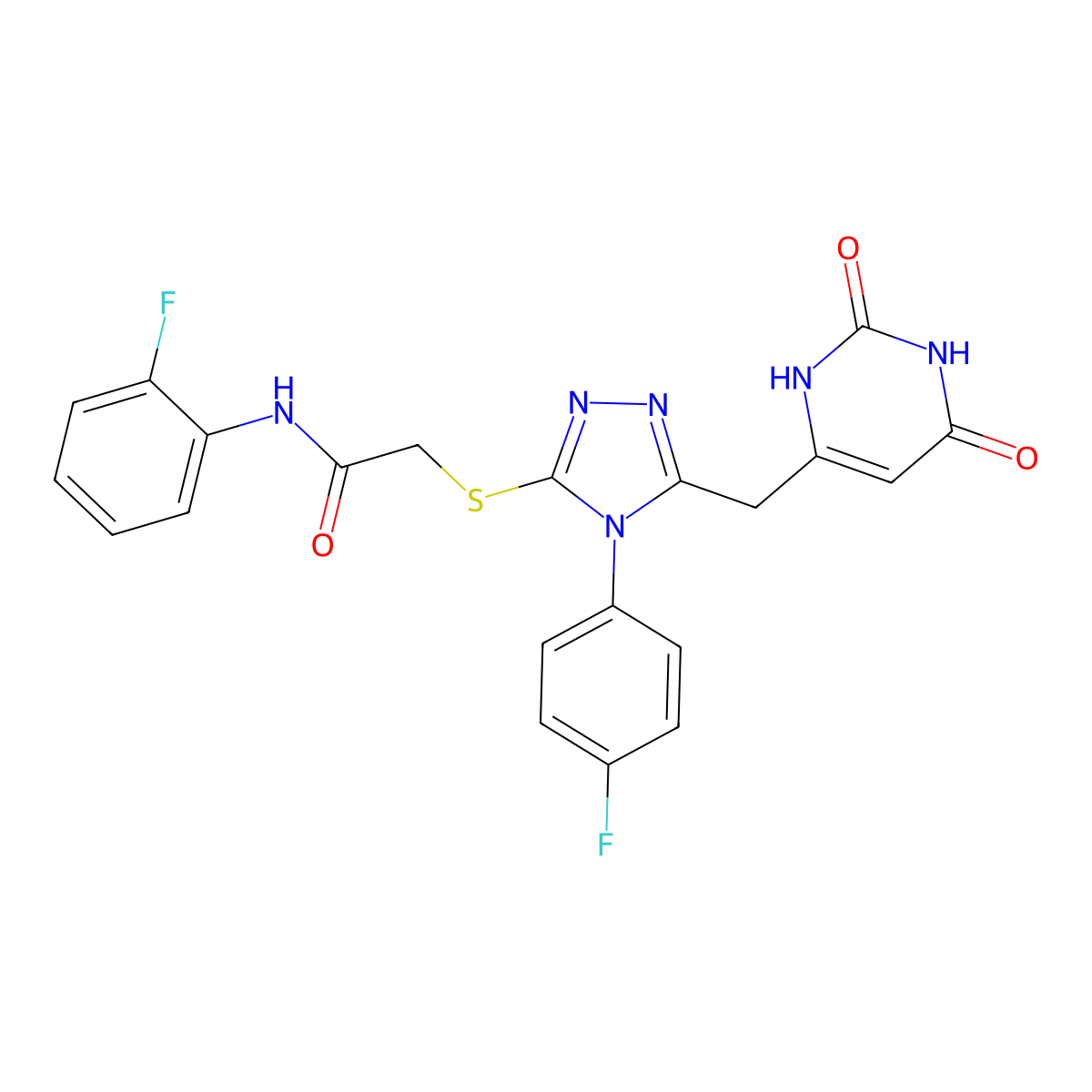 2-[[5-[(2,4-dioxo-1H-pyrimidin-6-yl)methyl]-4-(4-fluorophenyl)-1,2,4-triazol-3-yl]sulfanyl]-N-(2-fluorophenyl)acetamide molecular structure, CAS 852154-09-7