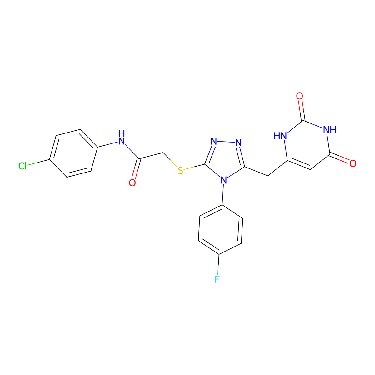 N-(4-chlorophenyl)-2-((5-((2,6-dioxo-1,2,3,6-tetrahydropyrimidin-4-yl)methyl)-4-(4-fluorophenyl)-4H-1,2,4-triazol-3-yl)thio)acetamide molecular structure, CAS 852154-13-3