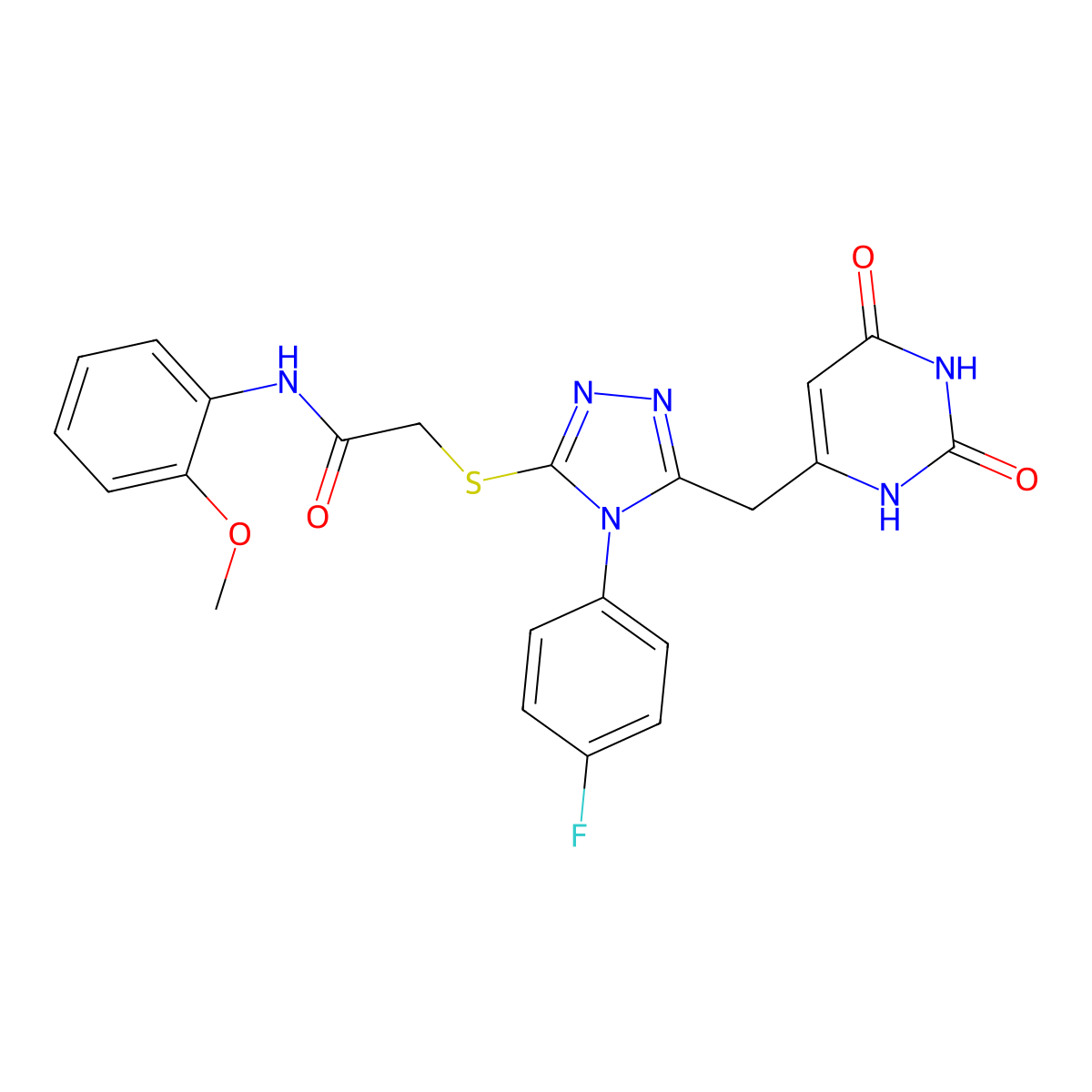 2-[[5-[(2,4-dioxo-1H-pyrimidin-6-yl)methyl]-4-(4-fluorophenyl)-1,2,4-triazol-3-yl]sulfanyl]-N-(2-methoxyphenyl)acetamide molecular structure, CAS 852154-16-6