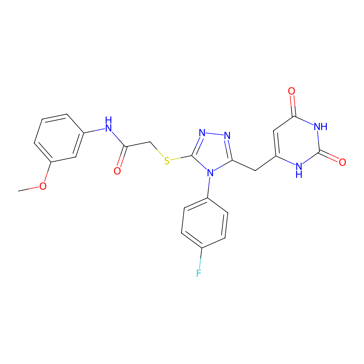2-((5-((2,6-dioxo-1,2,3,6-tetrahydropyrimidin-4-yl)methyl)-4-(4-fluorophenyl)-4H-1,2,4-triazol-3-yl)thio)-N-(3-methoxyphenyl)acetamide molecular structure, CAS 852154-17-7